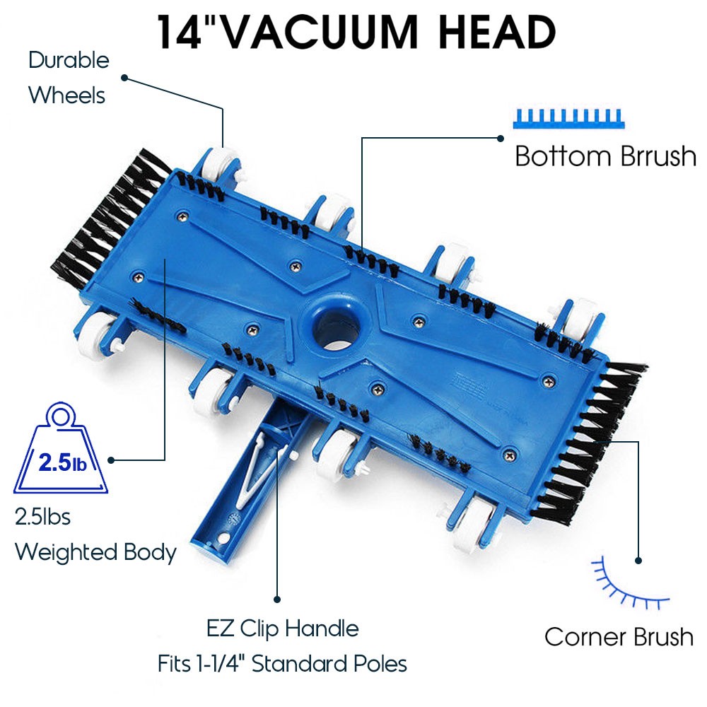 14in Weighted Pool Vacuum Head with Wheels | Efficient Cleaning for Pools