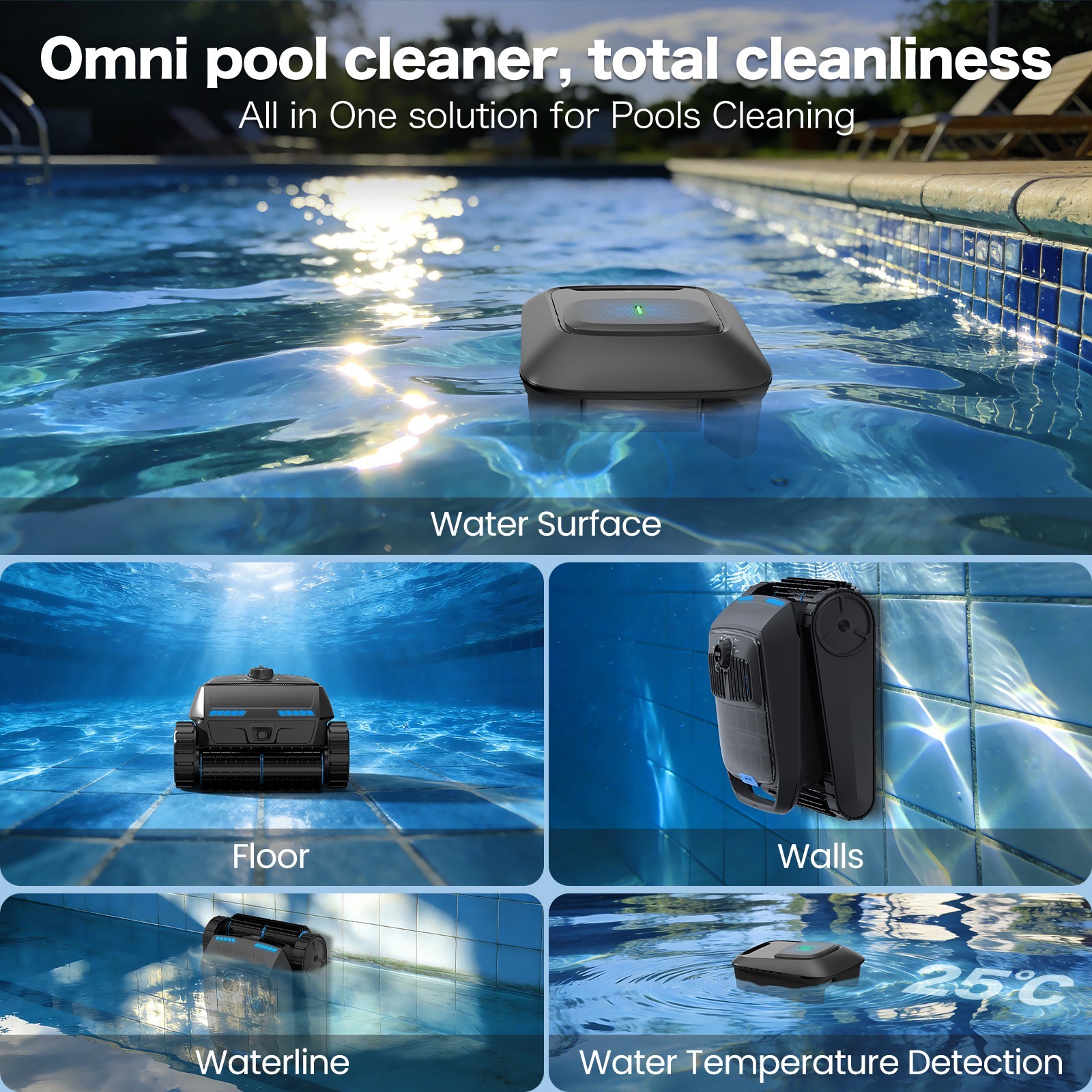 AIRROBO CP400 Automatic Robotic Pool Cleaner Vacuum & Robot Pool Skimmer APP Pro