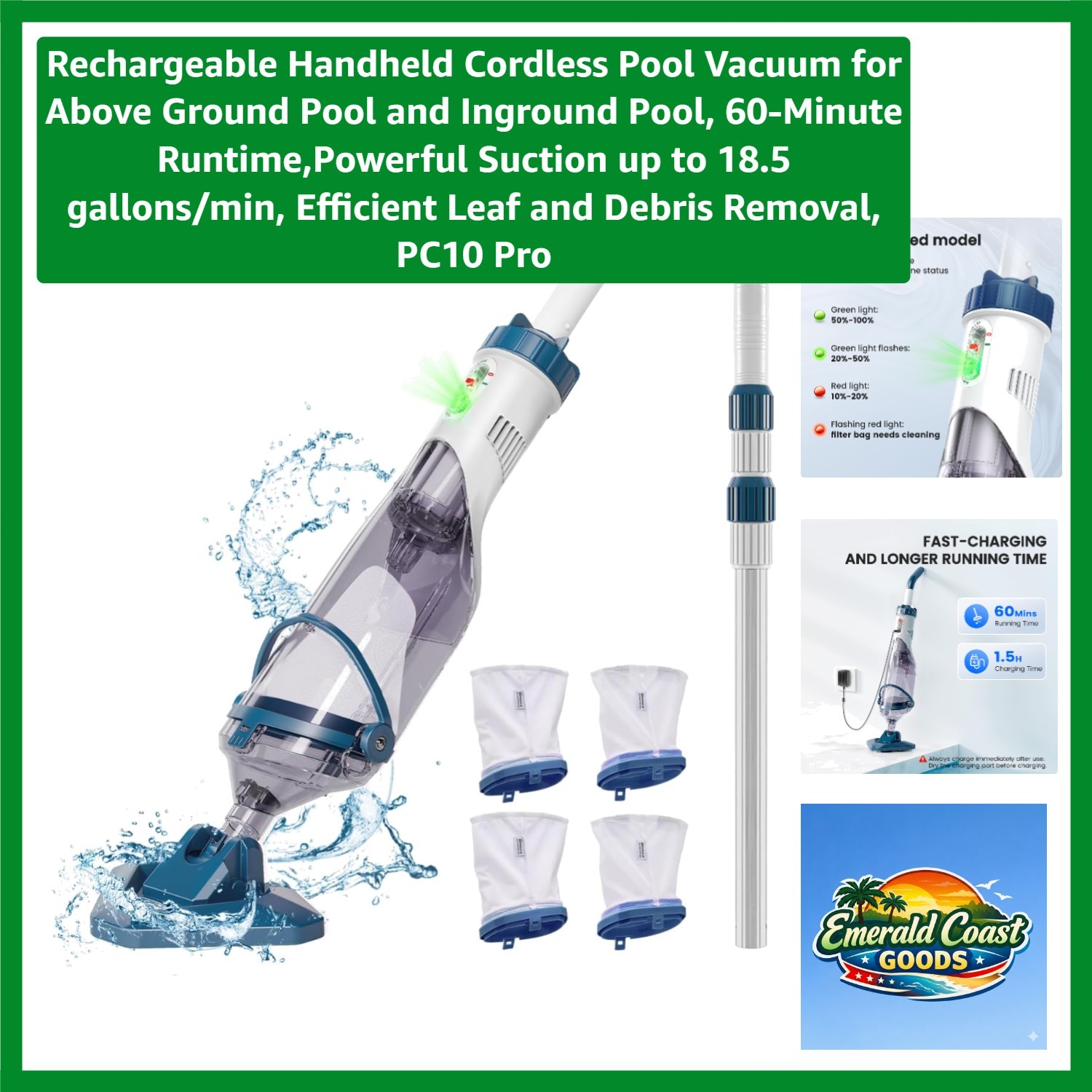 Handheld Rechargeable Pool Vacuum – Strong Suction, Quick Charge, Compact
