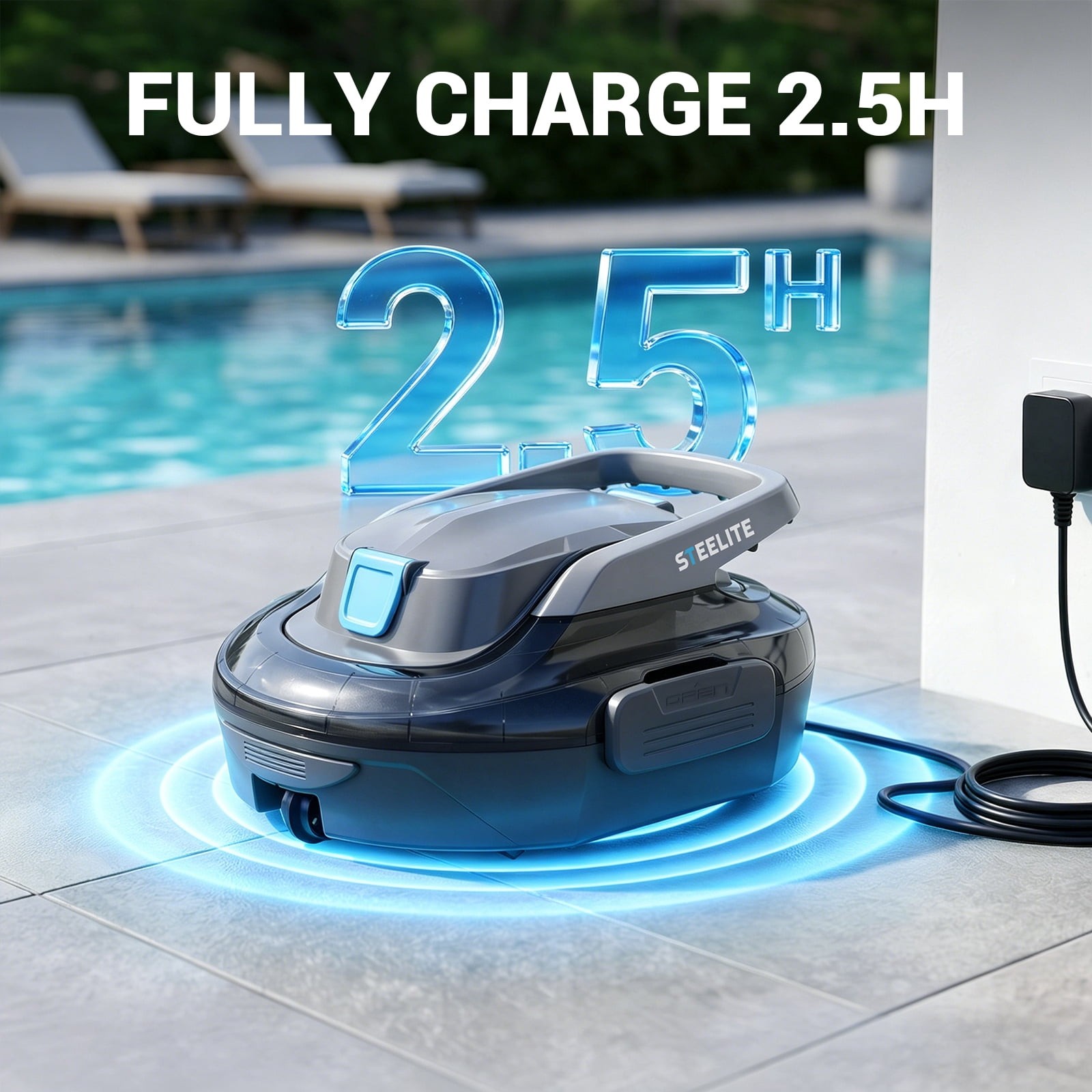 Steelite Cordless Robotic Pool Cleaner Lasts 120 Mins for Pools Up to 1076 Sq.Ft