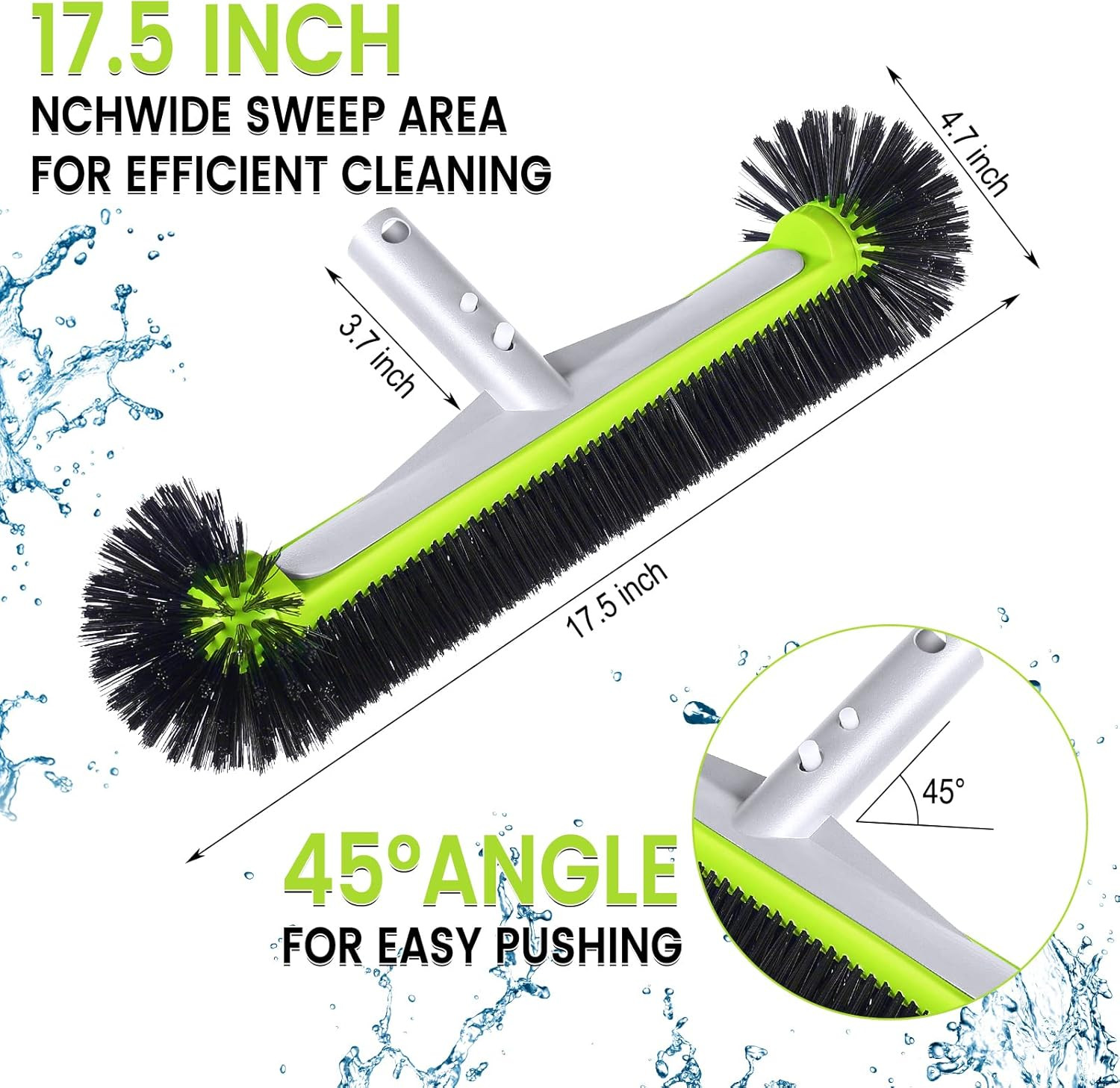 Swimming Pool Brush Head with round Ends,17.5″ Heavy Duty Aluminum Back Head for