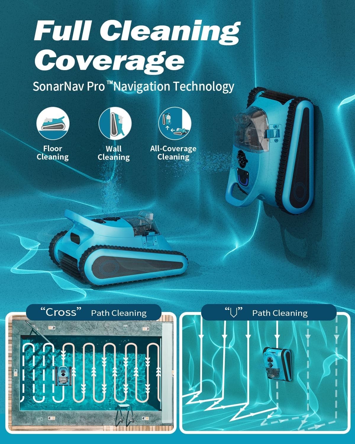 Robotic Pool Cleaner Cordless Pool Vacuum Robot Wall Climbing for Inground Pools