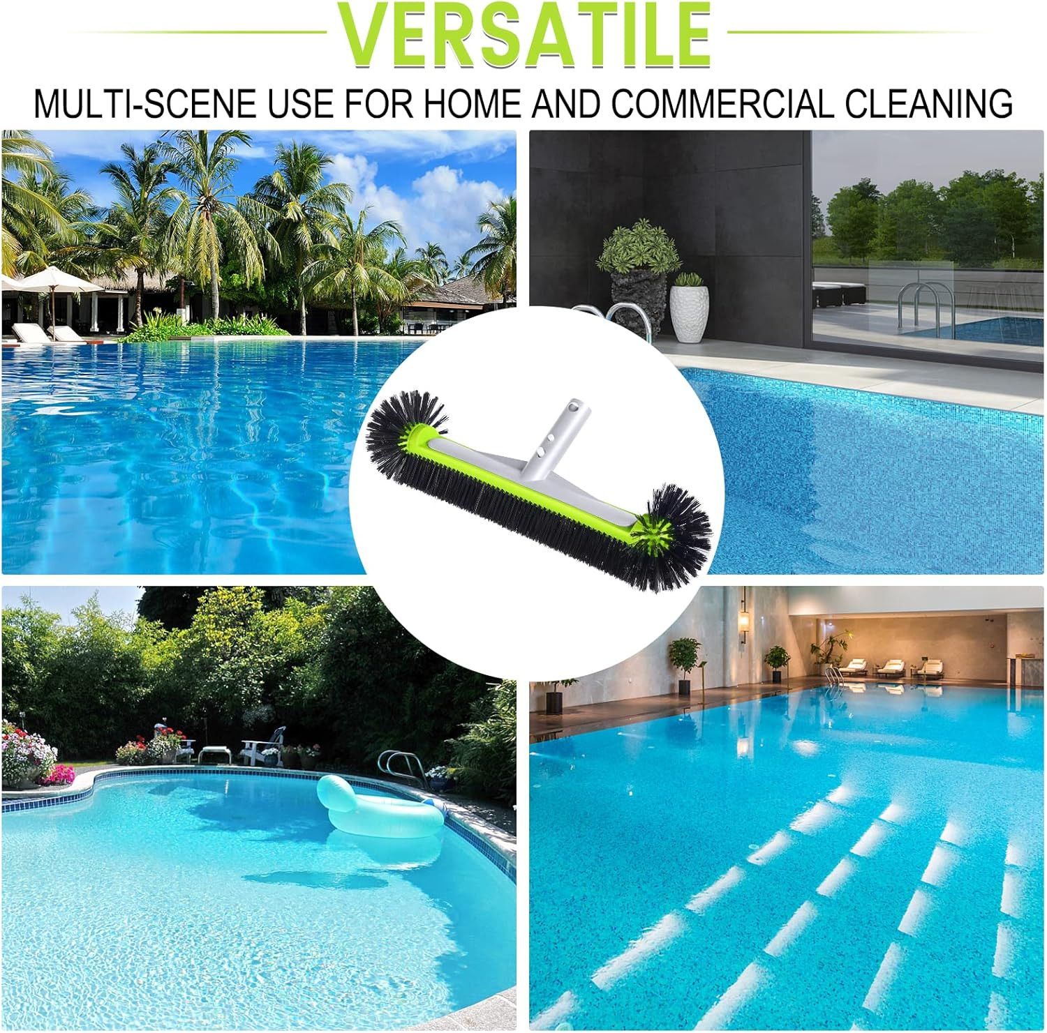 Swimming Pool Brush Head with Round Ends,17.5″ Heavy Duty Aluminum Back Head for