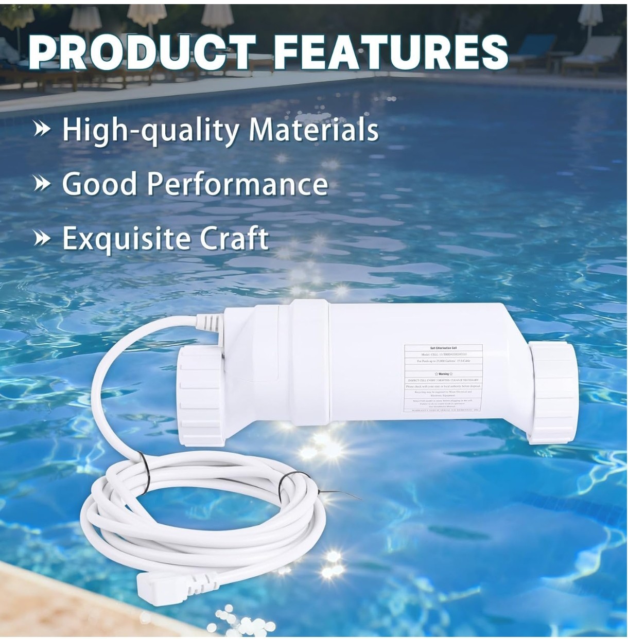 Cell-15 Salt Cell up to 25,000 Gallon Pool Chlorination Salt Chlorine Generator