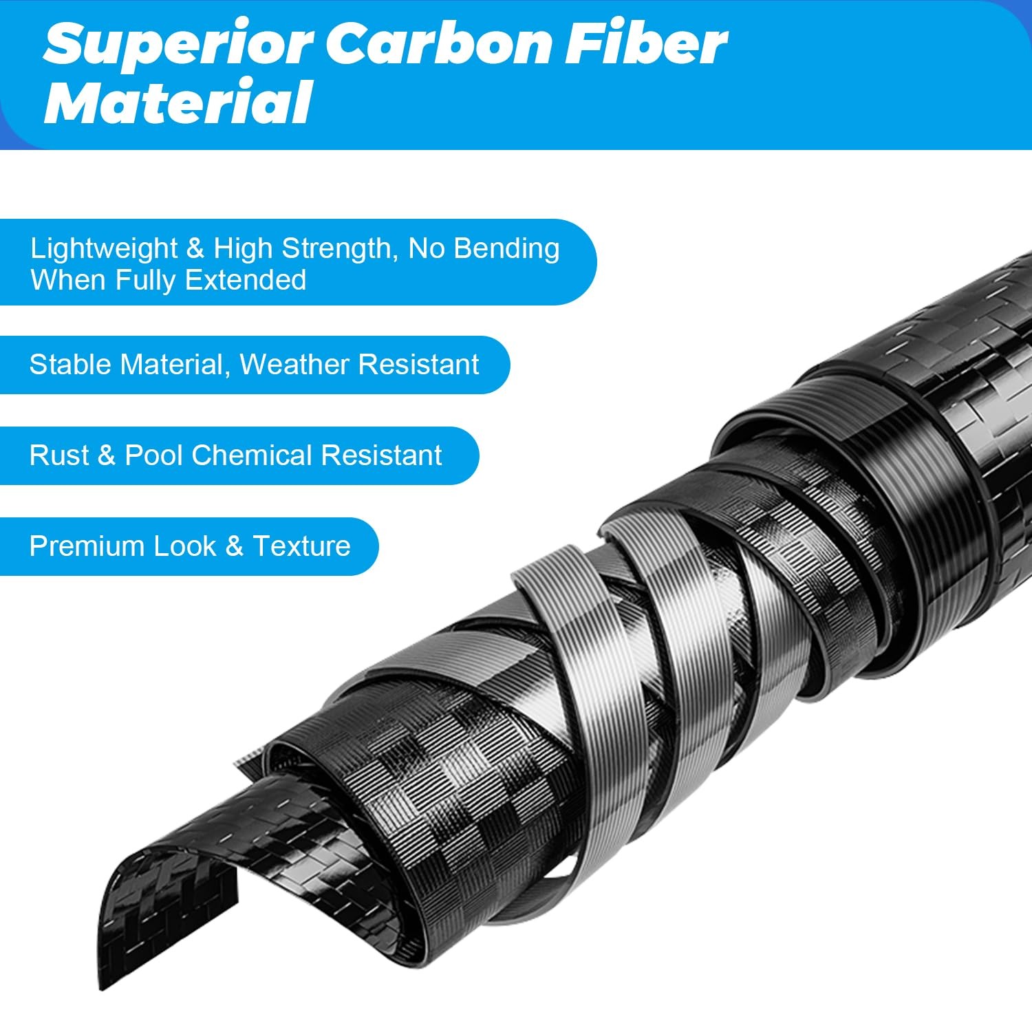 Carbon Fiber 16FT Adjustable Telescopic Pool Pole with Quick-Release Lock – C…