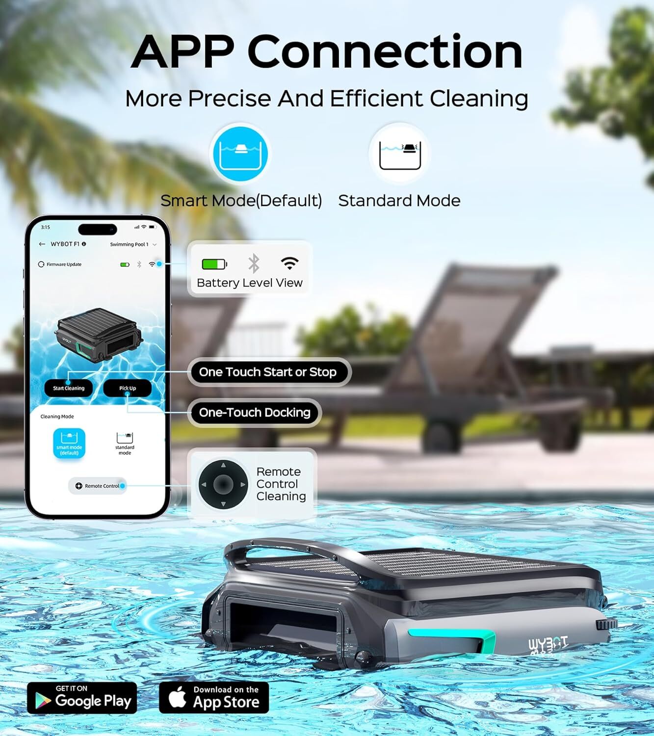 WYBOT F1 Solar Powered Robotic Pool Cleaner Pool Surface Skimmer Robot App A