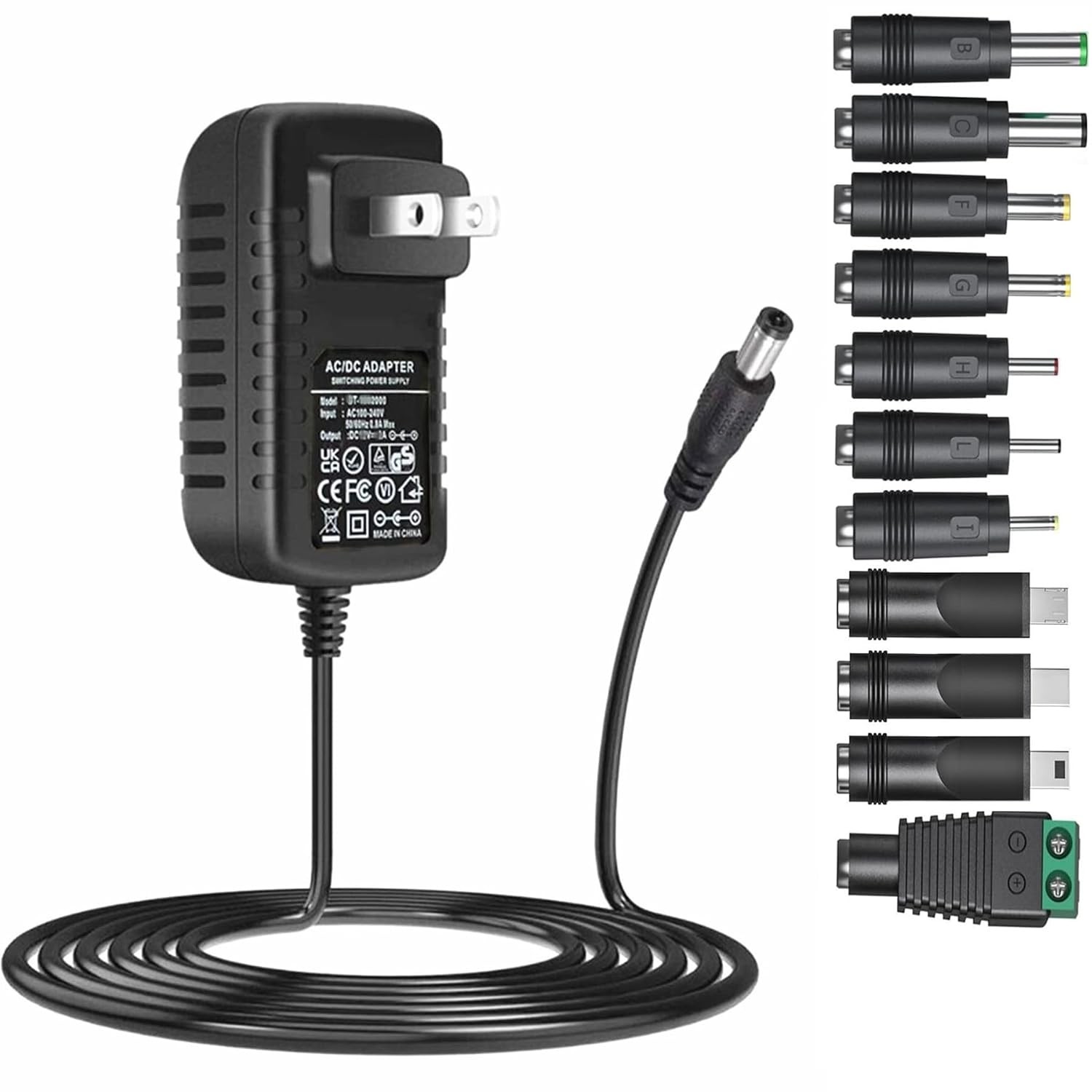 Universal 5V 3A Ac Adapter DC5V Power Supply Charger with 11 DC Plug Tips AC120V