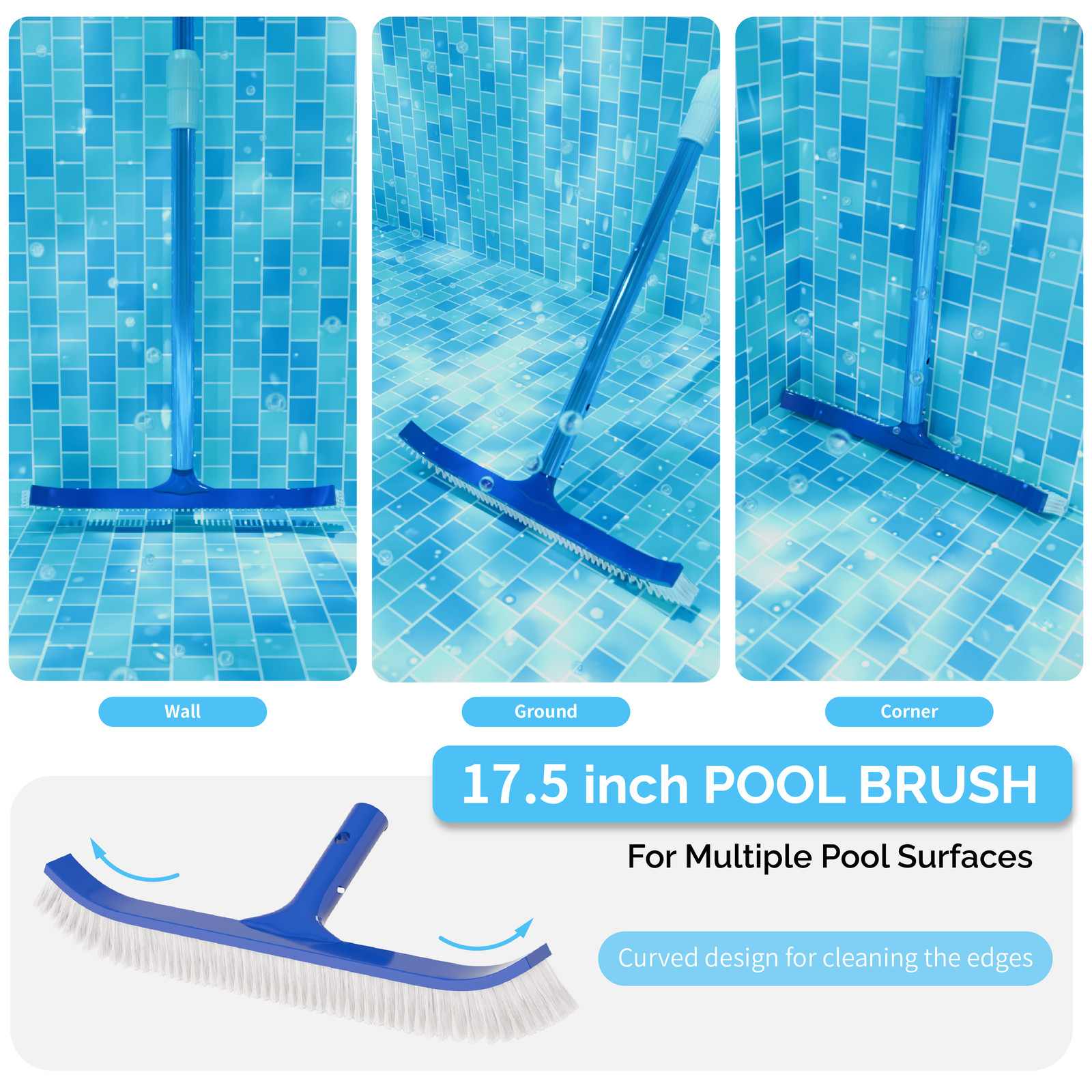 Portable 3 Piece Swimming Pool Cleaning Maintenance Kit with Net, Brush,Tube