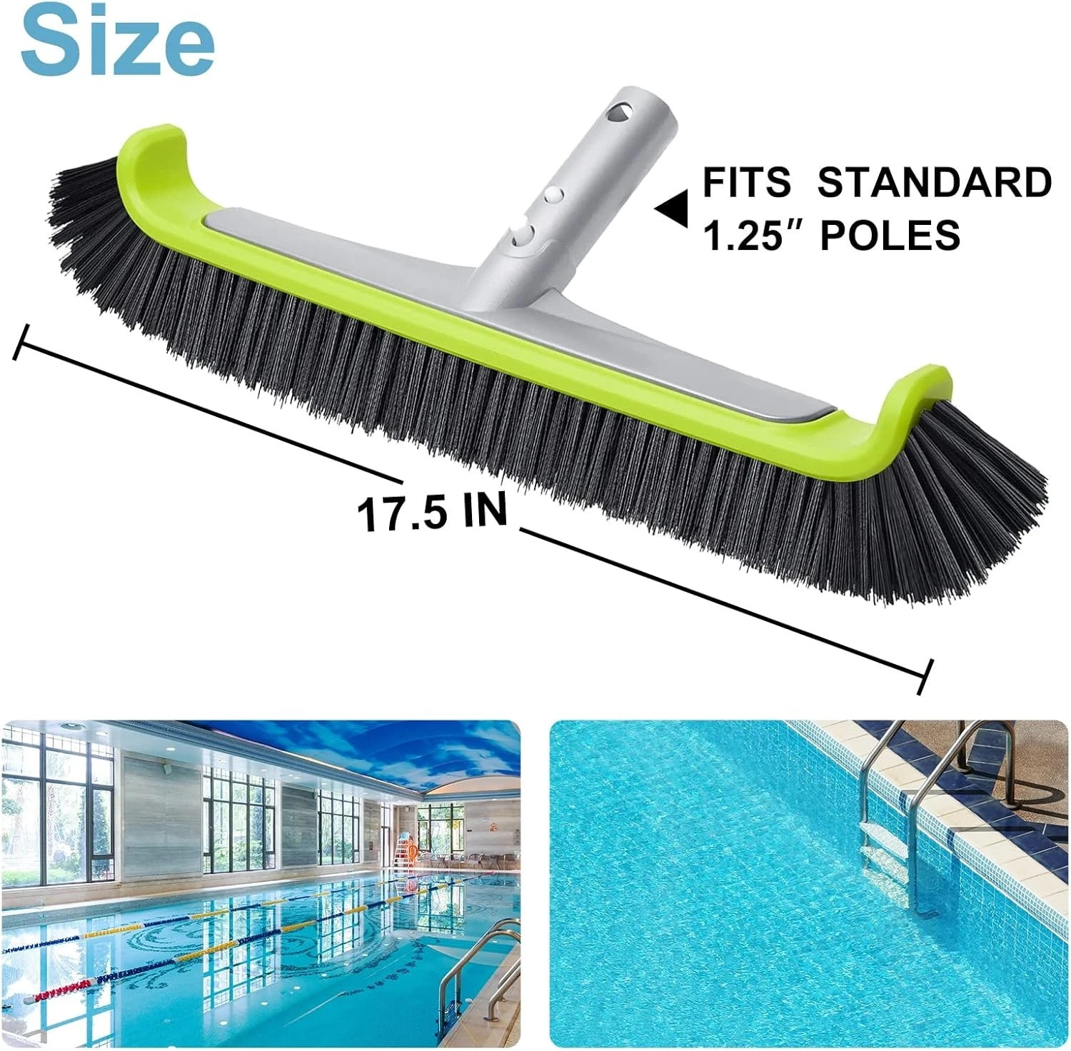 Sepetrel Pool Brush Head for Cleaning Walls,Heavy Duty CURVED EDGE, Green