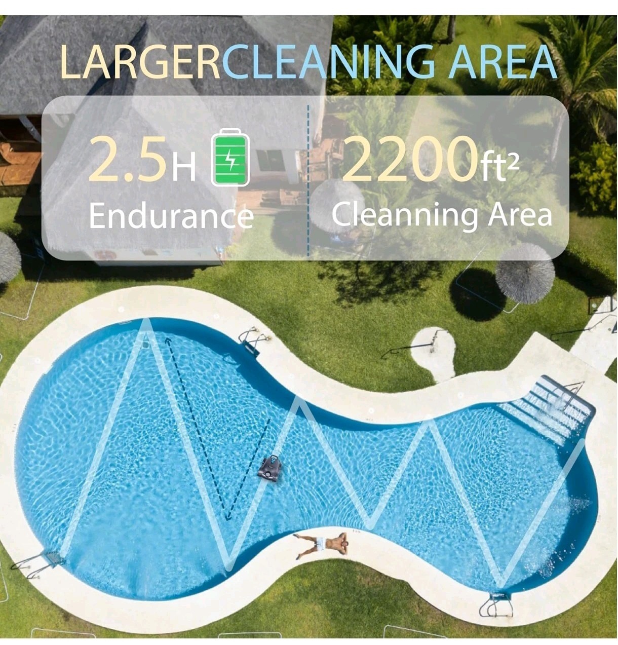Hinice Cordless Robotic Pool Cleaner, Automatic Vacuum Robot up to 2153 sqf Grey