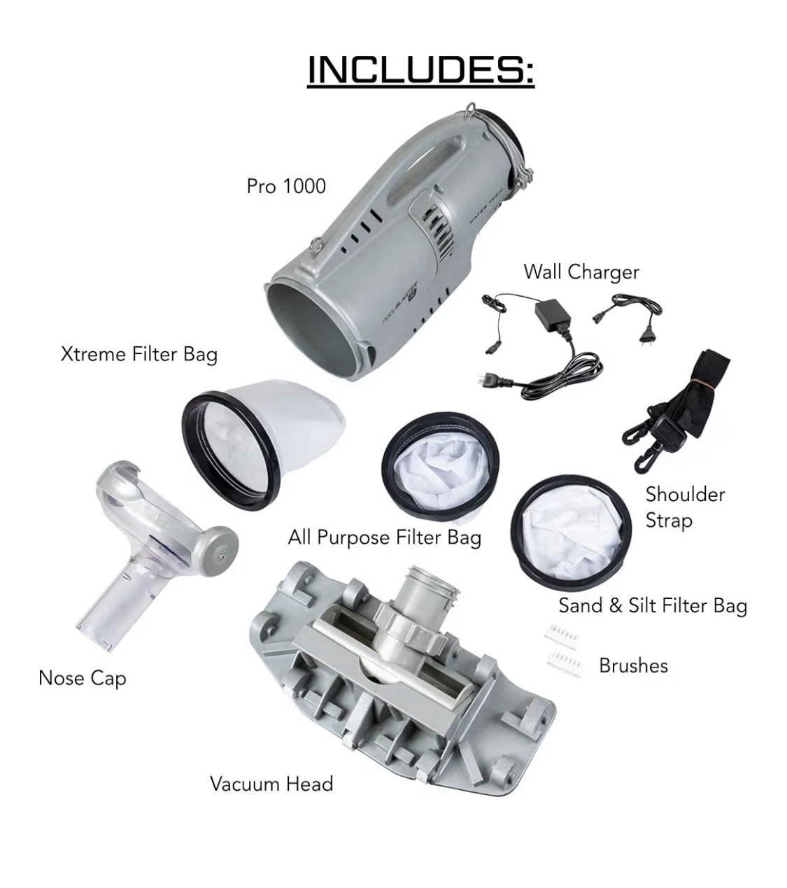 Pro 1000 Commercial Pool Vacuum for Inground Pools, Cordless Portable Heavy Duty