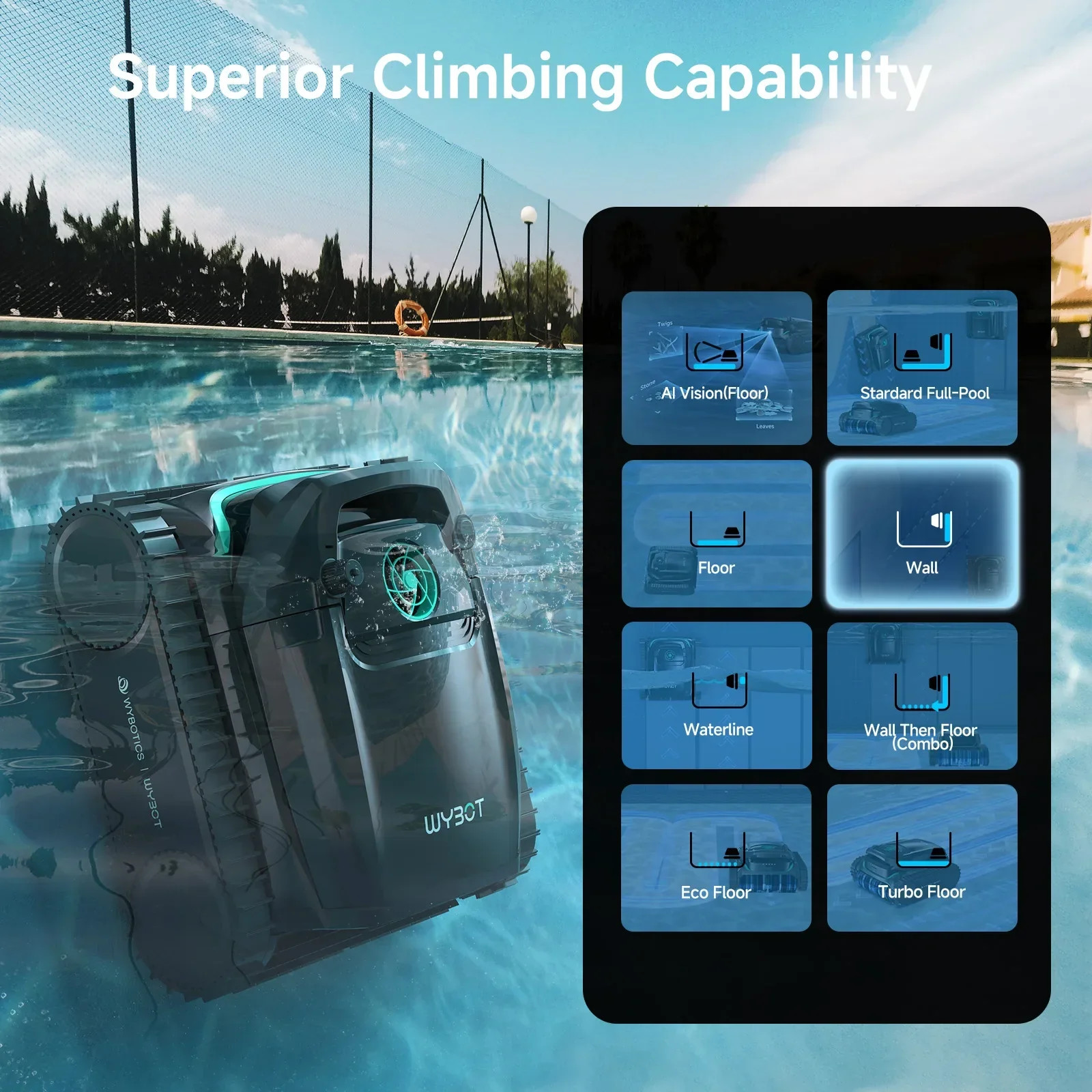 WYBOT B1 Pool Cleaner Wall Climb Cordless Robotic Pool Robot In-Ground Pools A