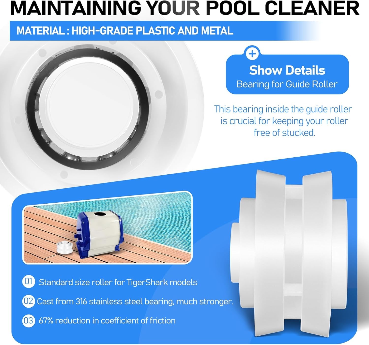 RCX26001 Bearing Guide Roller for Hayward Robotic Cleaner, AquaVac & TigerShark