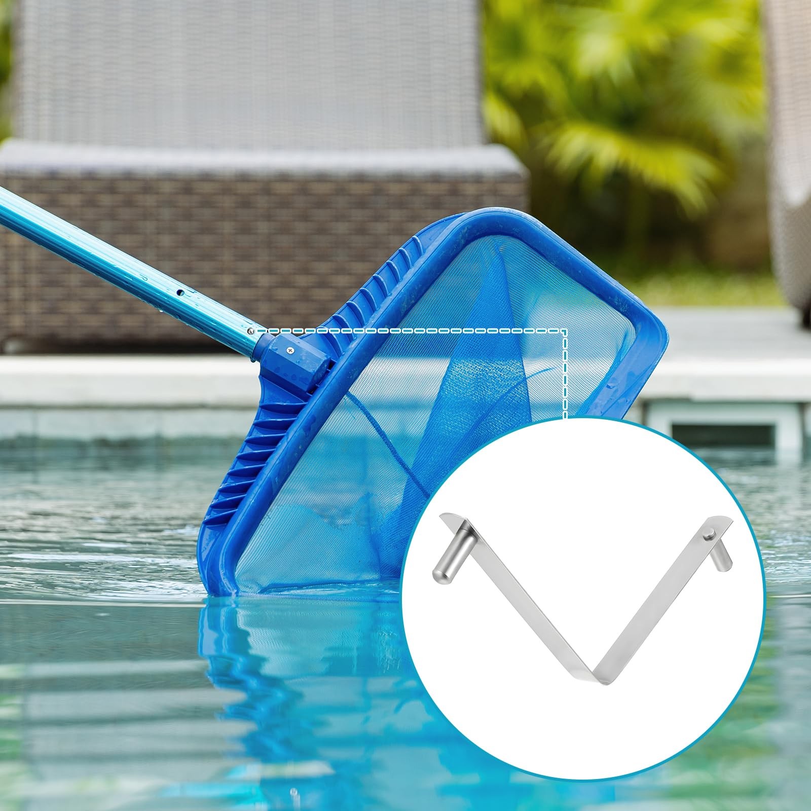 6 Pcs Pool Pole Clips, Stainless Steel Pools Brush Clip V-Shaped Clips Universal