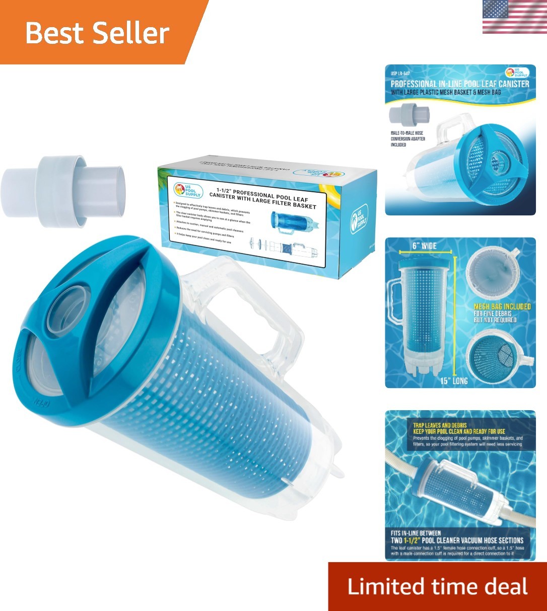 15″ x 6″ Pool Leaf Catching Canister – Quick Access & Easy Installation