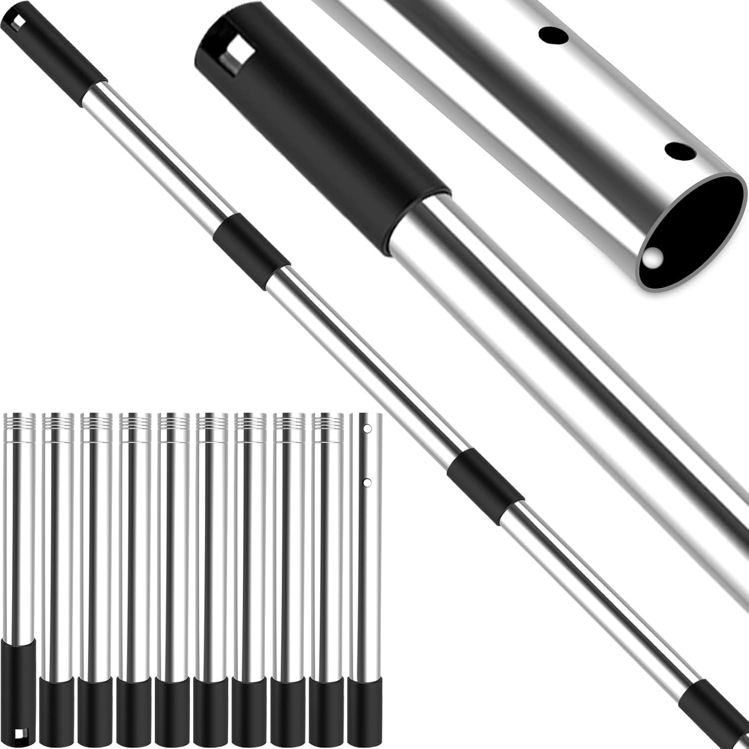 Pool Pole Telescopic 12 Ft Heavy Duty, Professional Adjustable Stainless Steel S