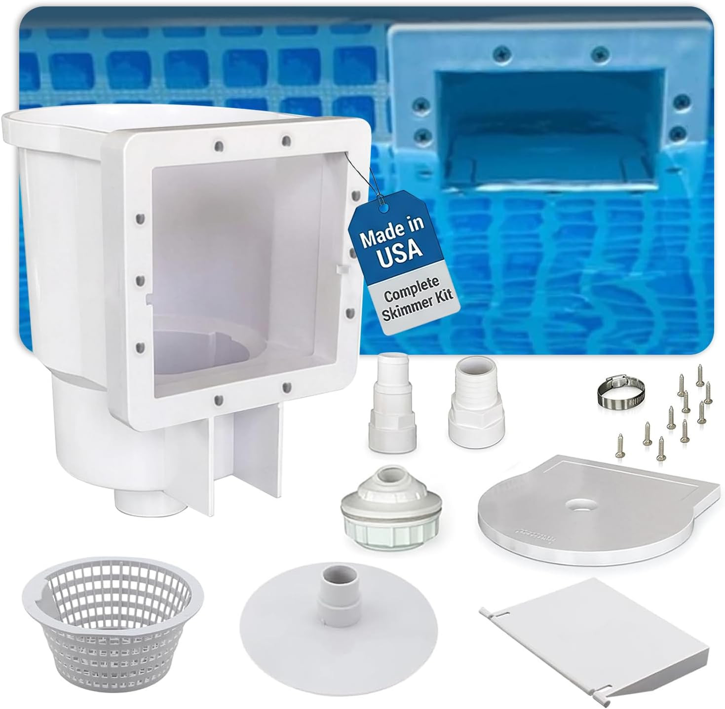 above Ground Pool Skimmer – Made in USA, Square Mouth Thru-The-Wall Skimmer & Ac