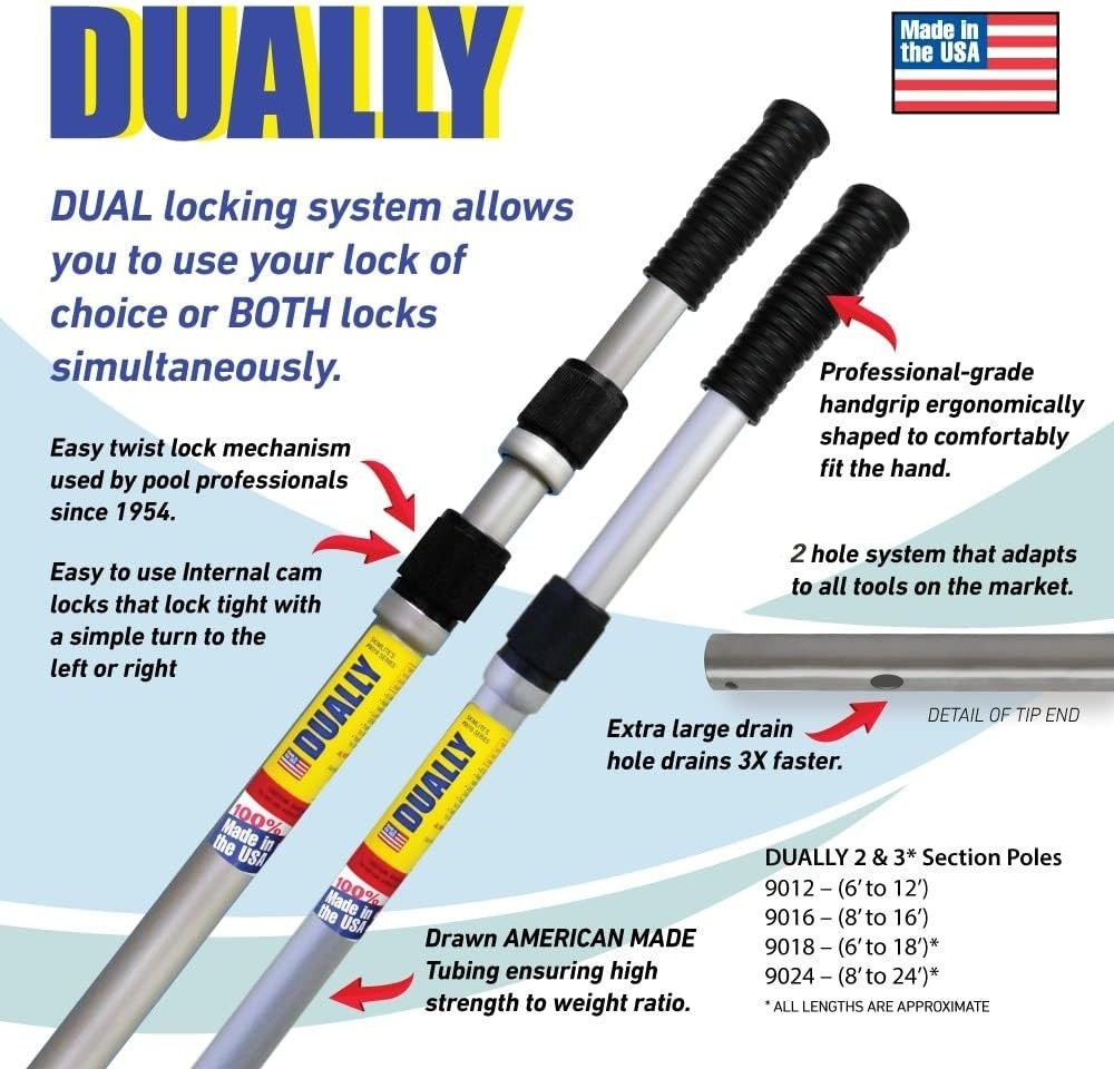 Skimlite Dually 9024 Telescopic Pool Pole 8-24 Ft Dual Locking Heavy Duty Alumin