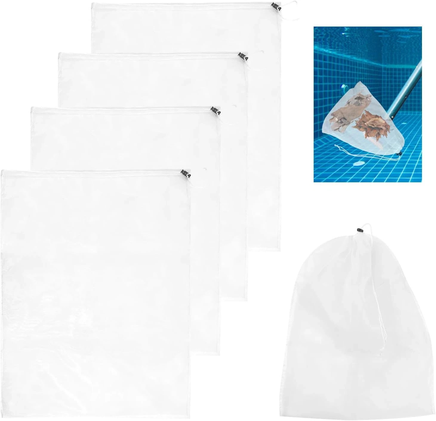 4 Pack 24X18 Inch Pool Leaf Vacuum Net Bag Replacement for Swimming Pool