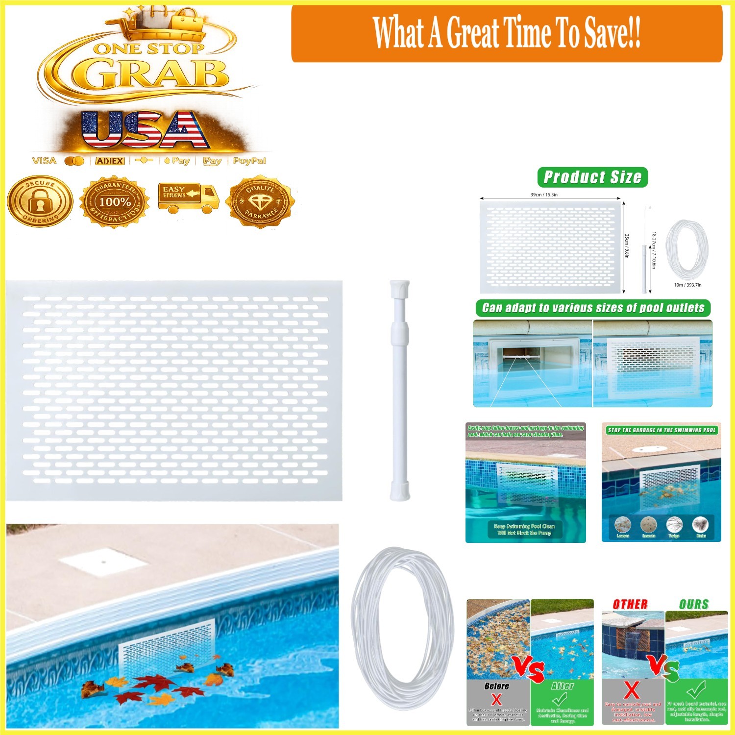 Pool Skimmer Guard Kit Leaf Net Shield for Inground & Above Ground Pools