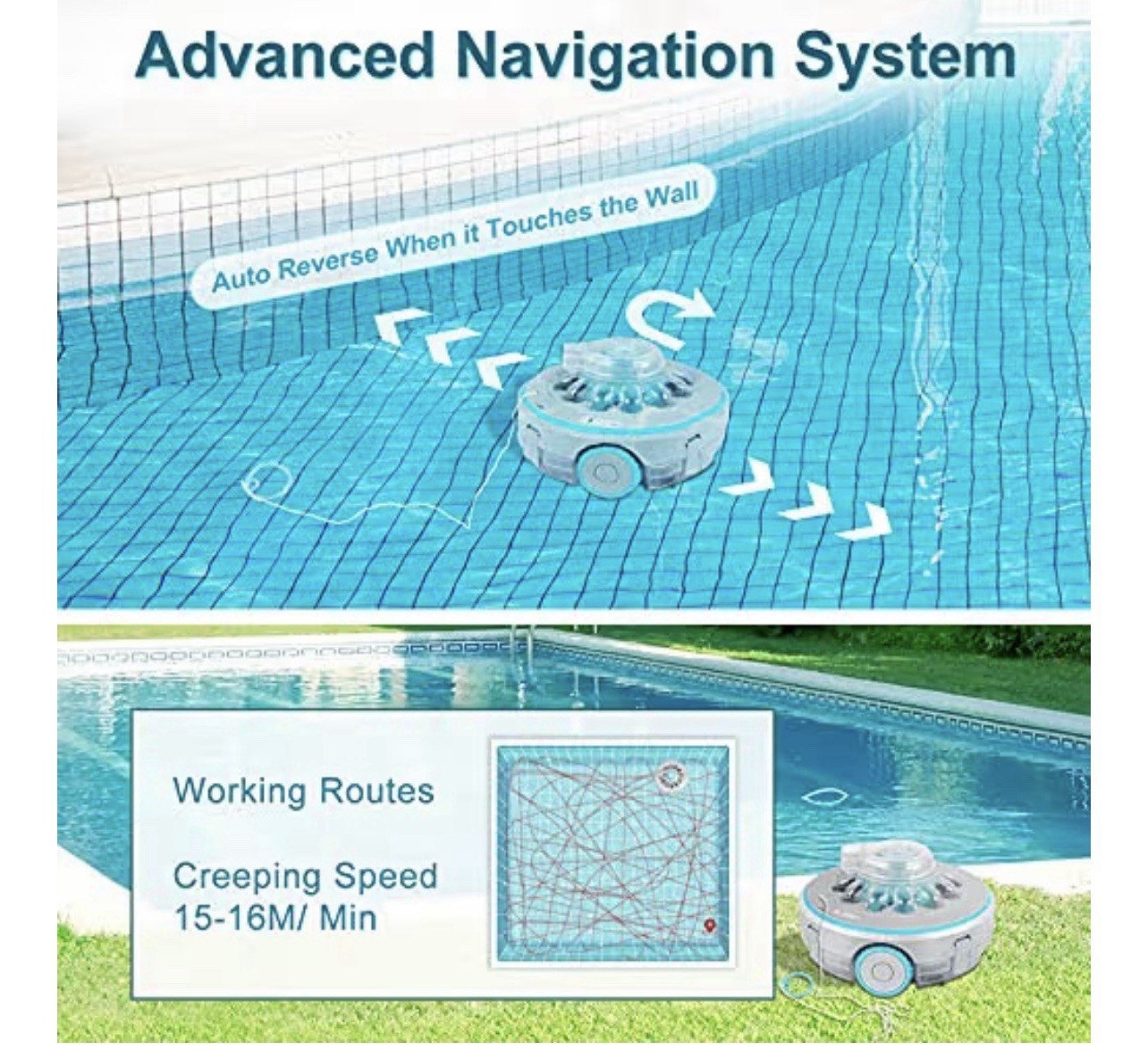 Bigzzia Cordless Robotic Pool Cleaner Powerful Suction 4000mAh Rechargeable