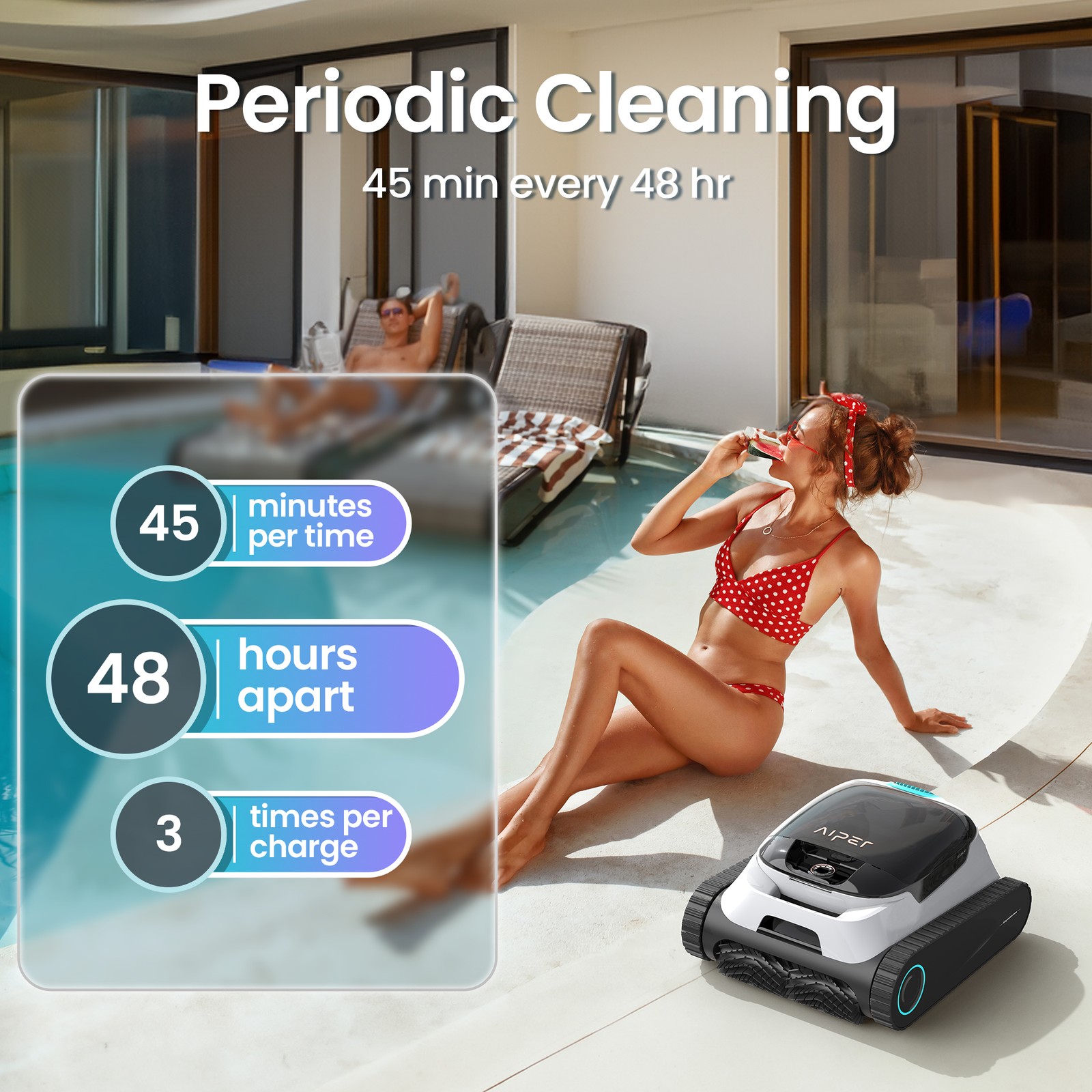 Renewed Cordless Pool Cleaner Robotic Automatic AIPER Scuba N1,IPX8