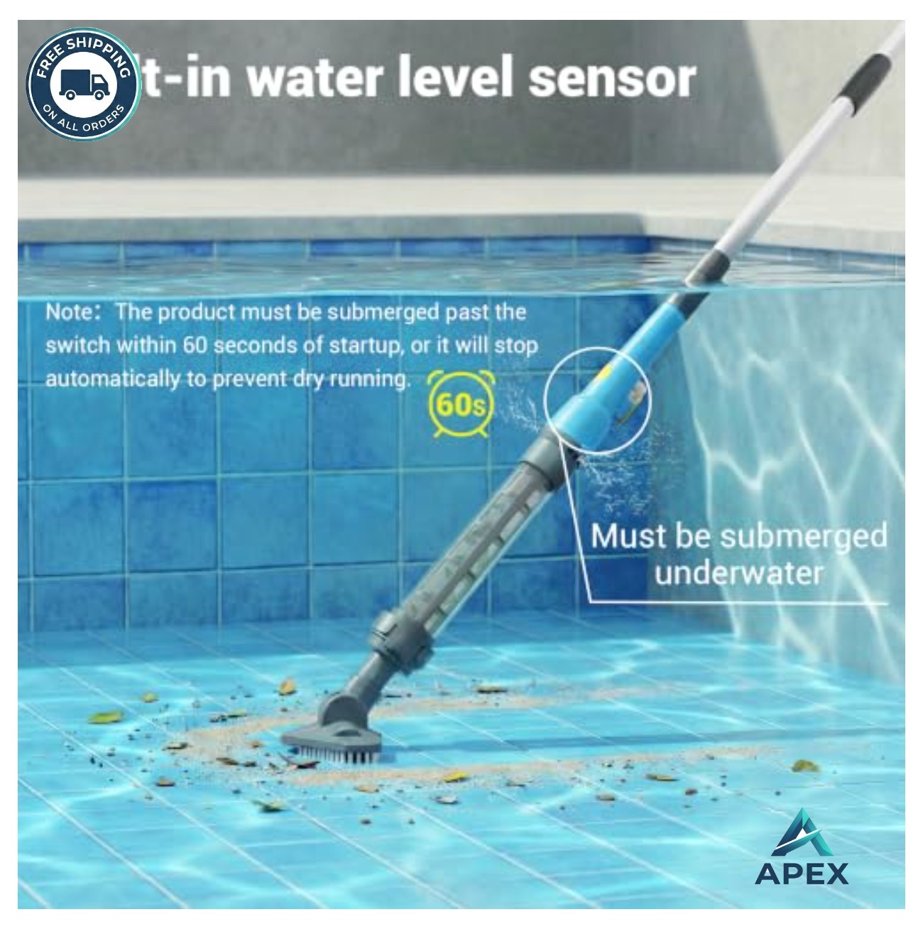 Cordless Pool Vacuum Handheld Spa Cleaner 20W 4000mAh Lithium Battery 7.5ft Pole