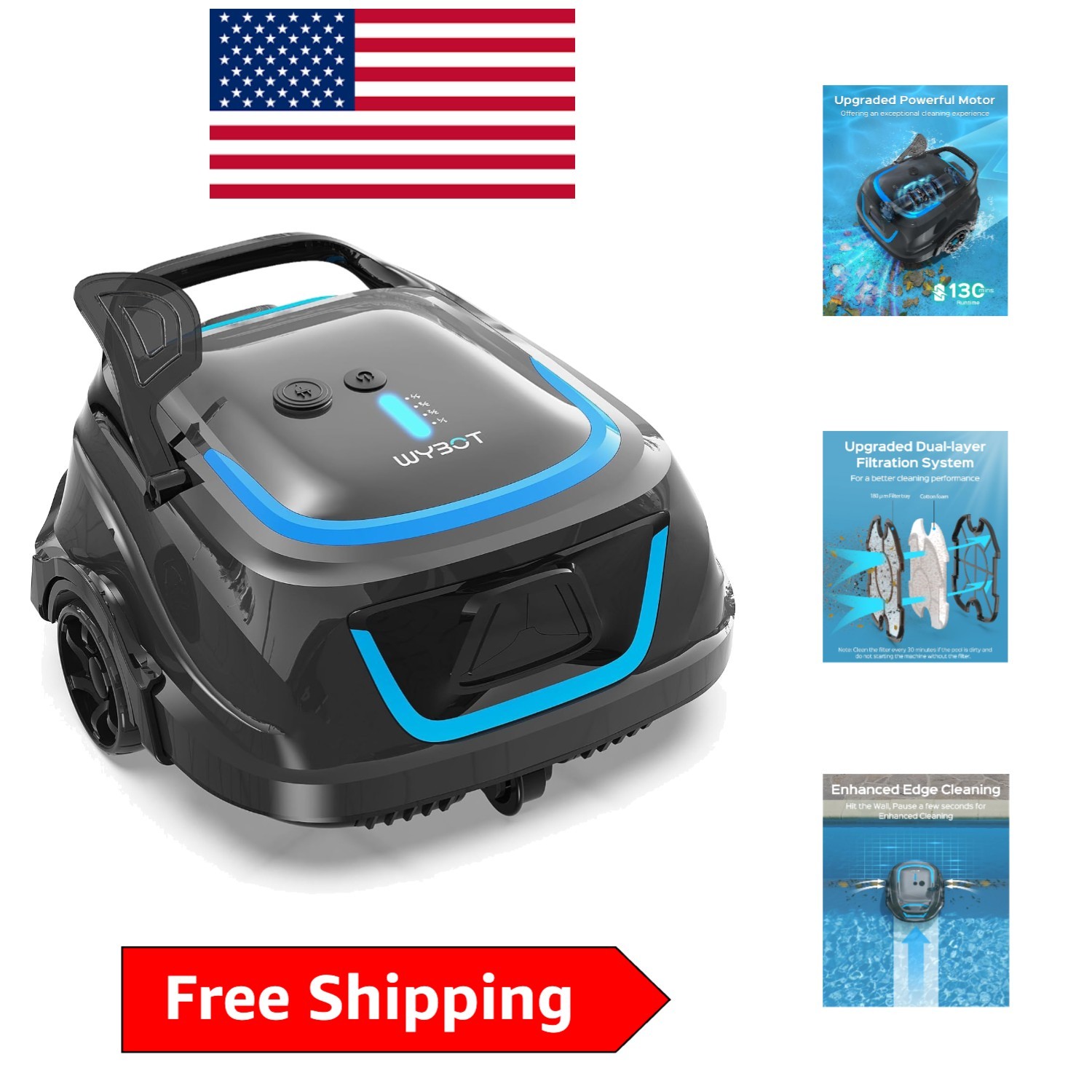 A1 Robotic Pool Vacuum – Dual-Layer Filtration, 130-Min Runtime, Klein Blue