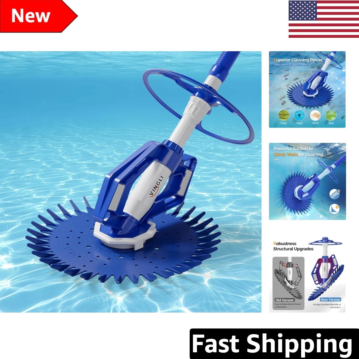 Effortless Automatic Pool Vacuum Cleaner with 33FT Hoses – Navy Blue & White