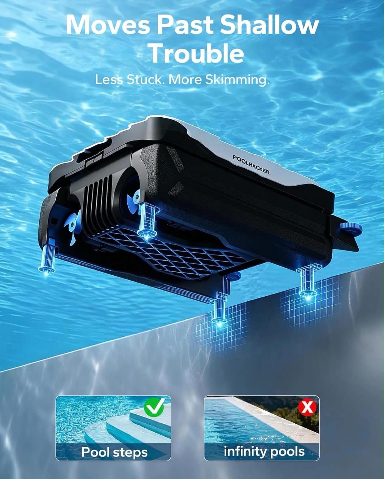 POOLHACKER Solar Elite Robotic Pool Cleaner, Solar Powered, 5.9L, 72H, Waterline