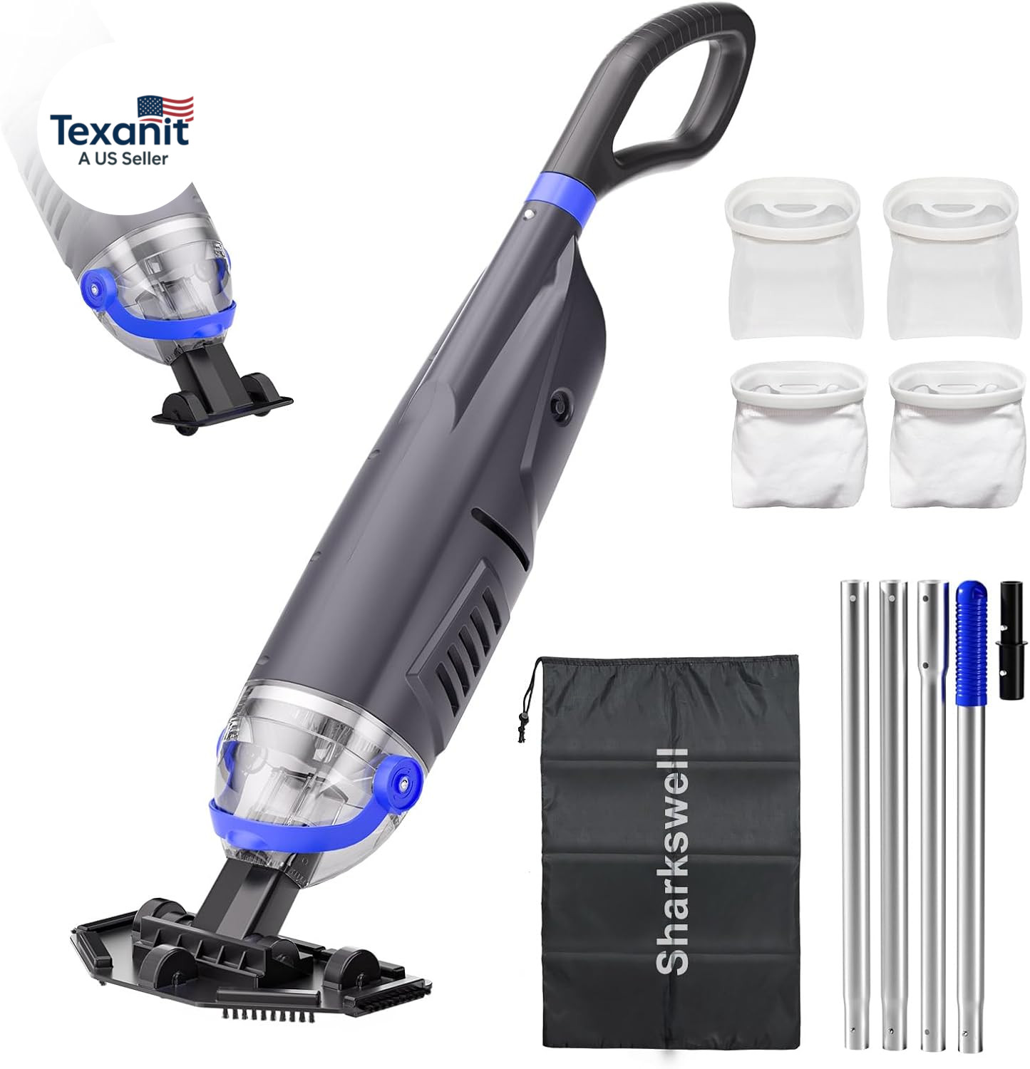 Upgraded Cordless Pool Vacuum with Telescopic Pole, 60 Min Powerful Suction & La