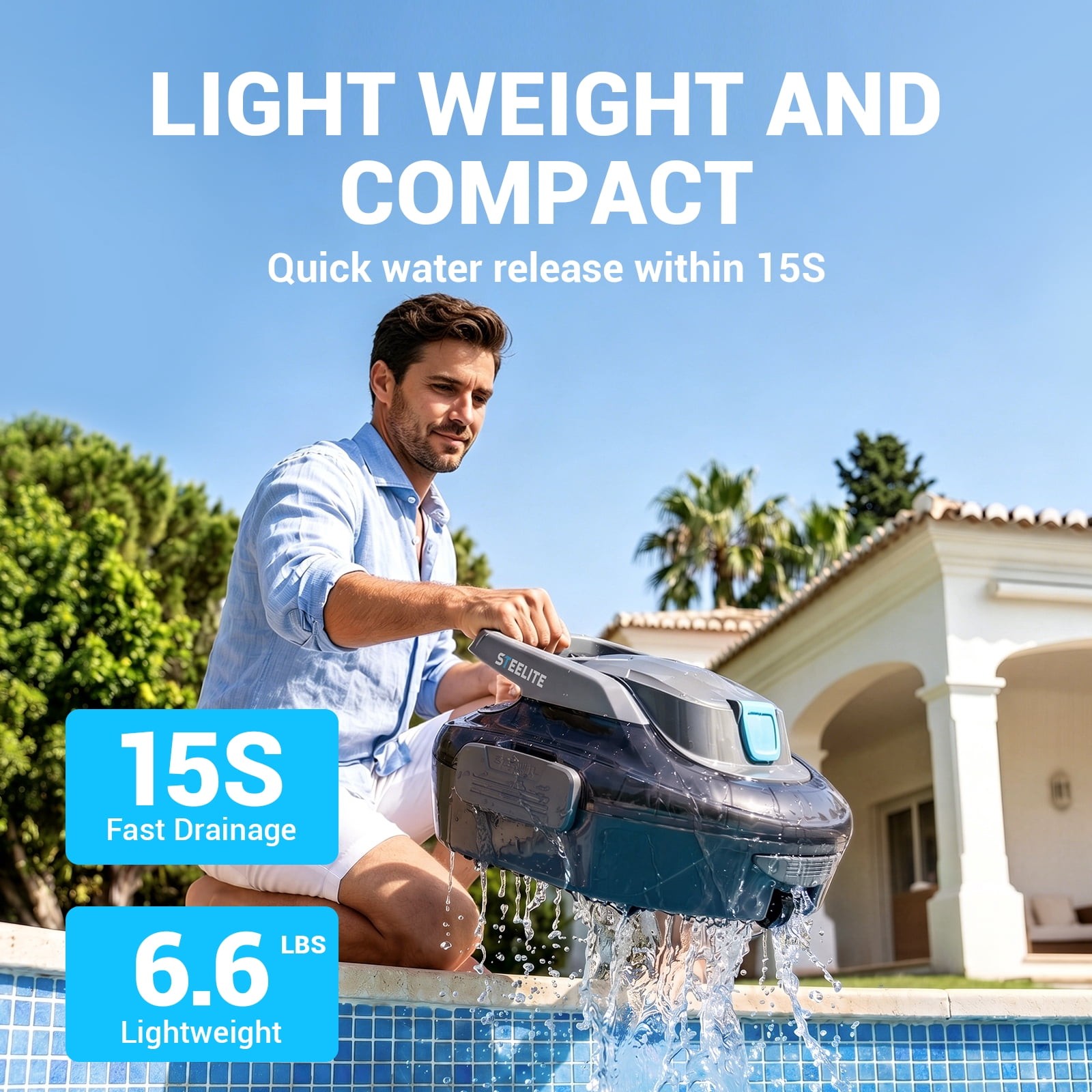 Steelite Cordless Robotic Pool Cleaner Lasts 120 Mins for Pools Up to 1076 Sq.Ft