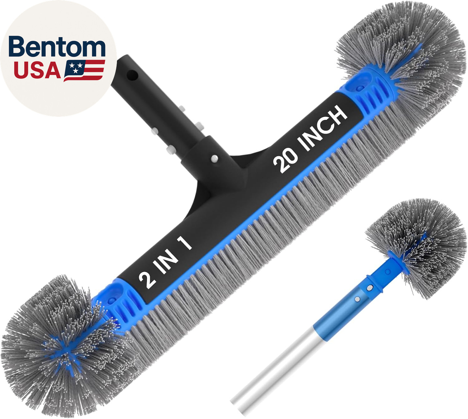 20” 2 in 1 Pool Brush Head Cobweb Duster Heavy Duty Pool Cleaning Detachable ro