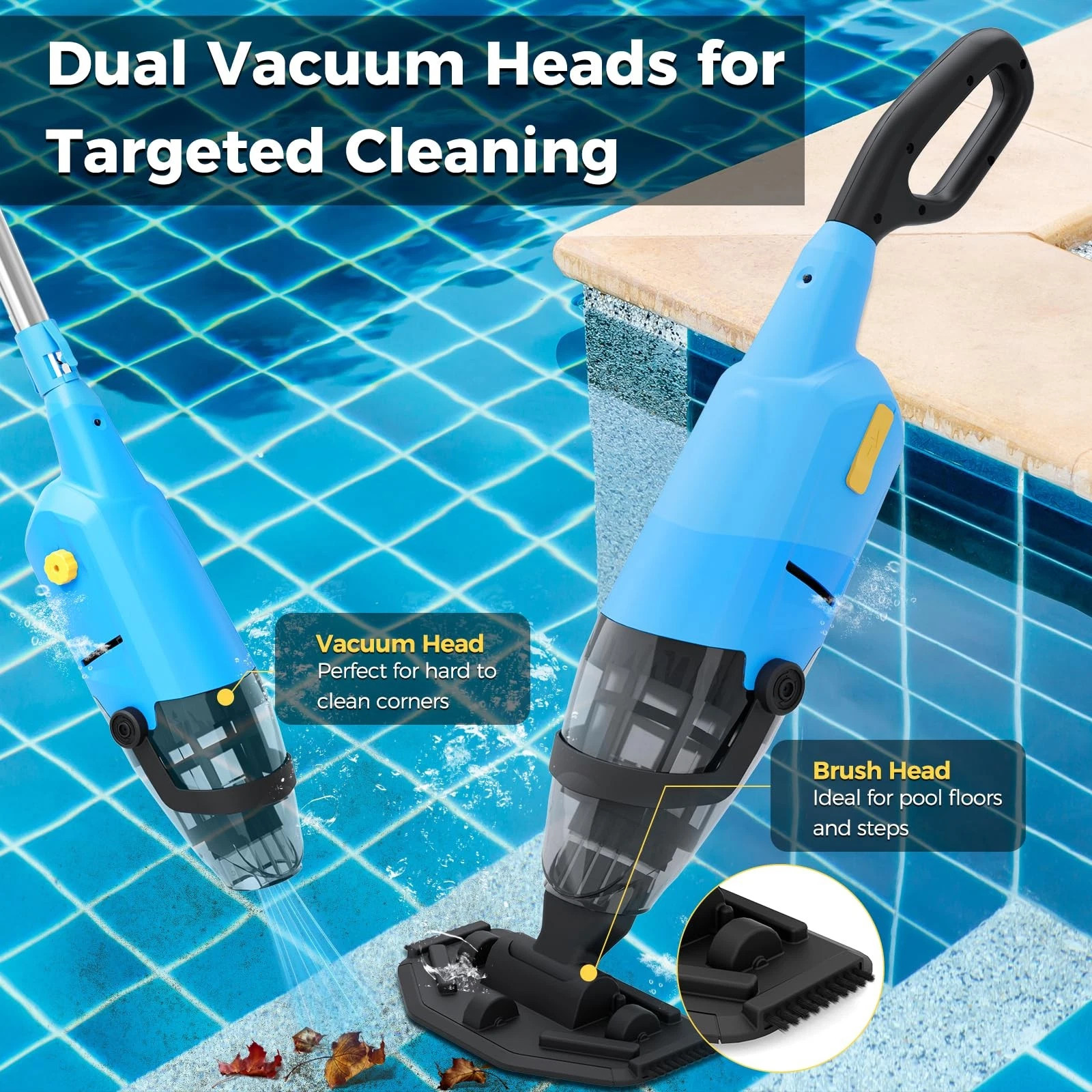 Rechargeable Pool Vacuum Handheld Pool Cleaner Cordless with Telescopic Pole