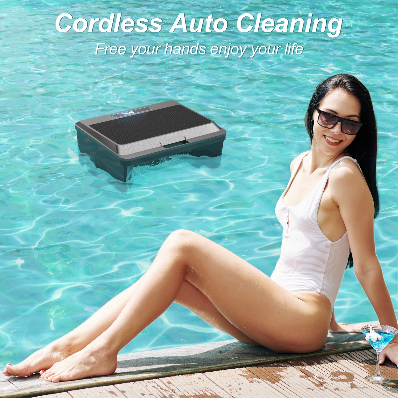 Robotic Pool Vacuum Cleaner, Solar Pool Skimmer for Inground Above Ground Pools