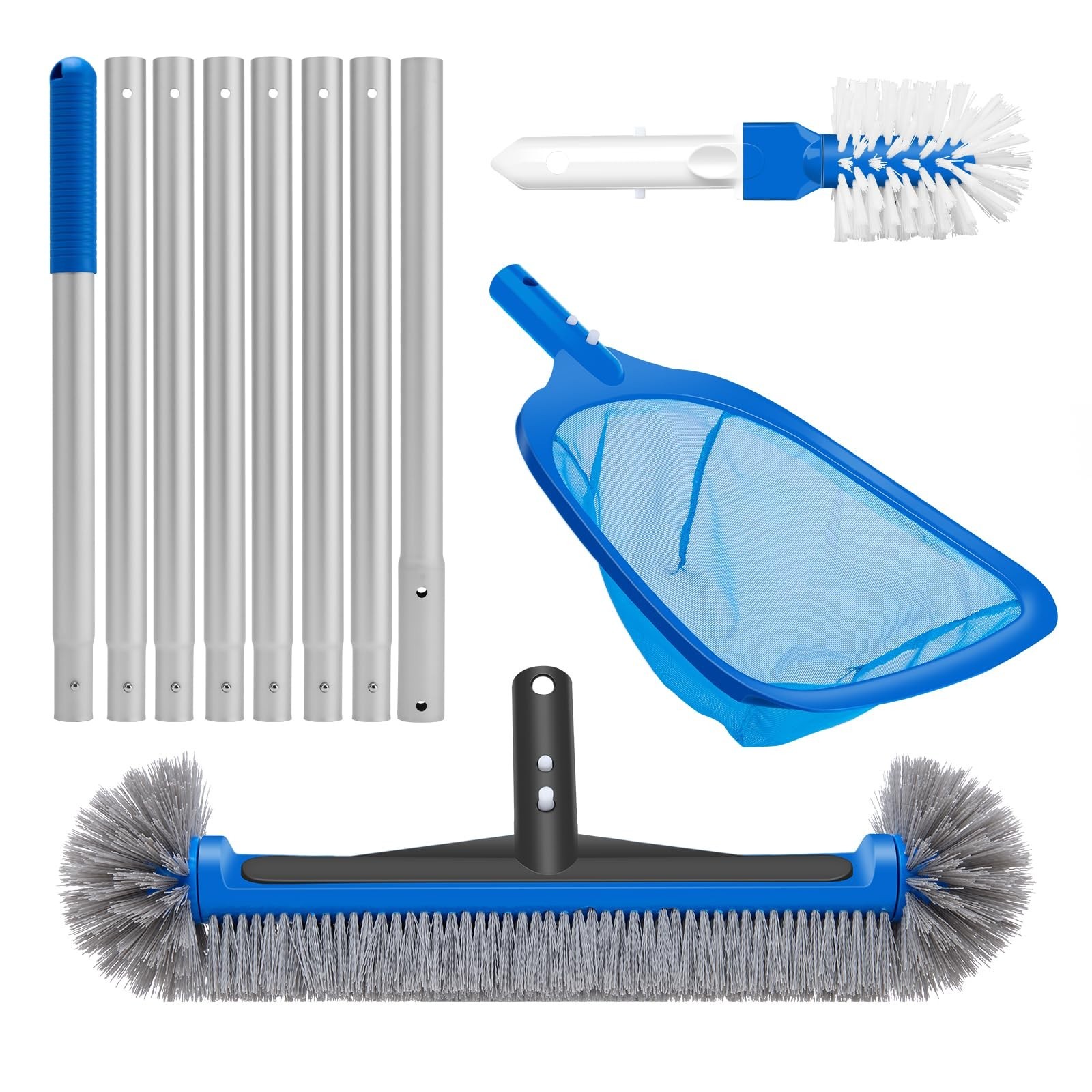 Deluxe 4-in-1 Pool Cleaning Kit with 10ft Adjustable Pole, Skimmer Net & Brush S
