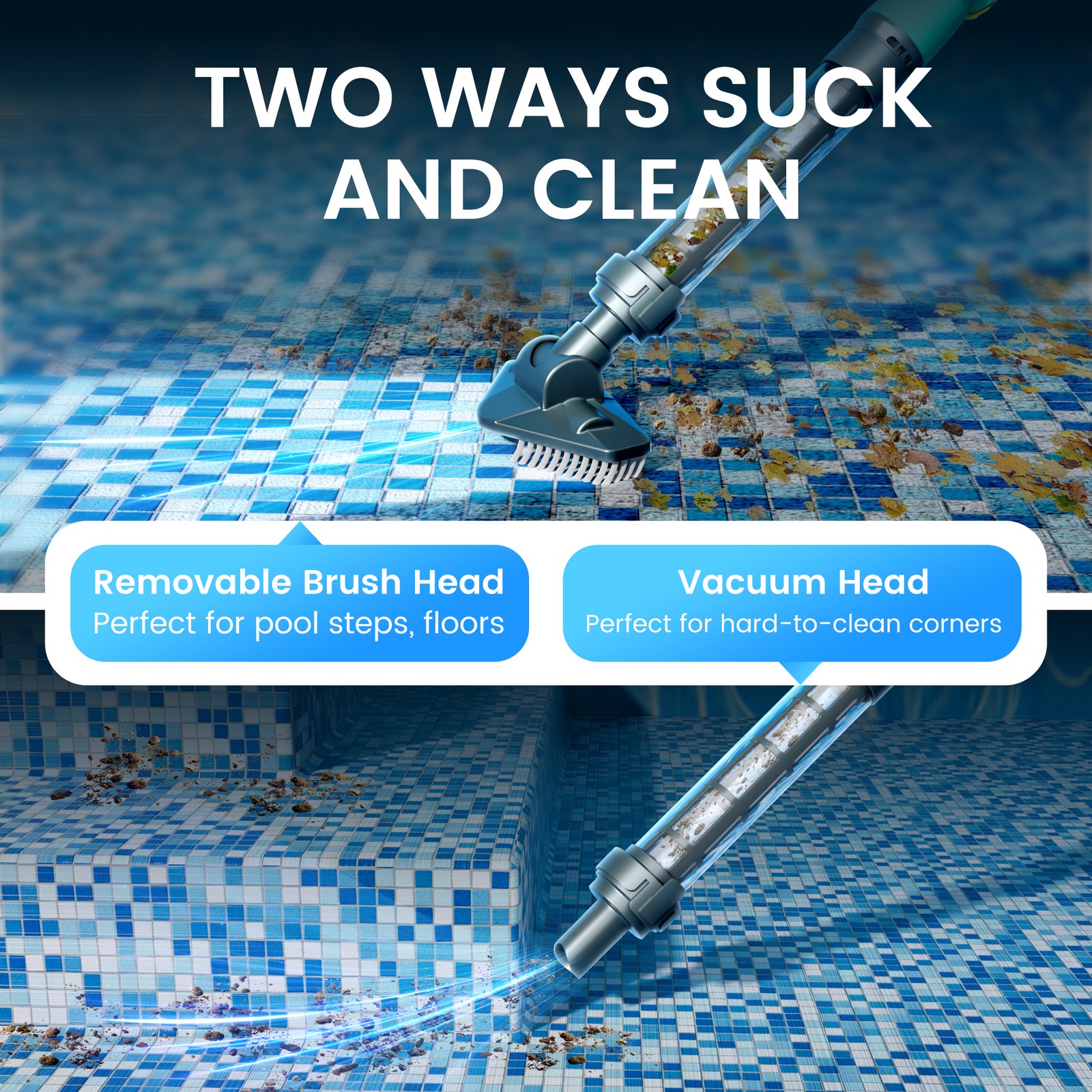 Handheld Pool Vacuum Portable Cordless Rechargeable Swimming Pool Cleaner + Pole