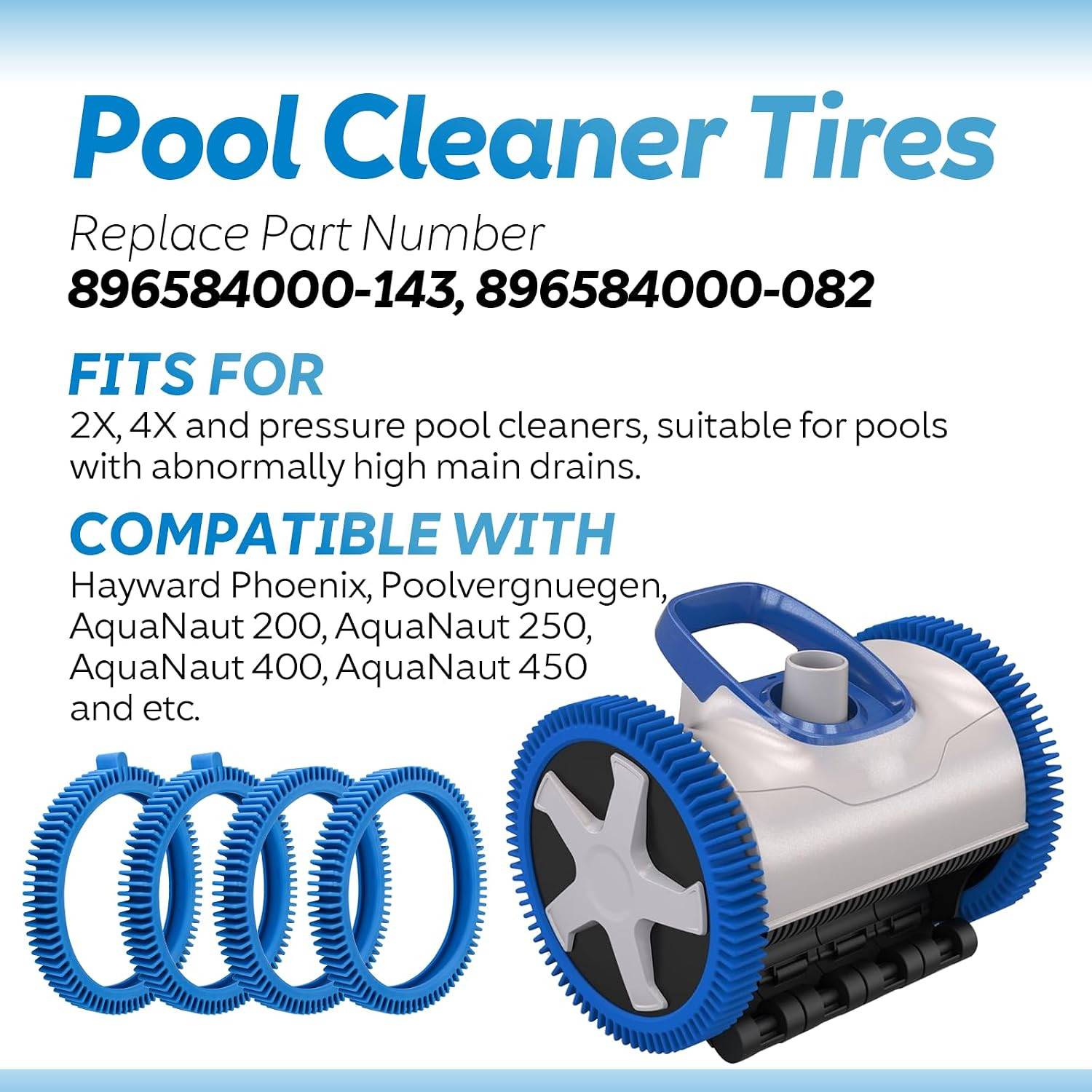 Pool Cleaner Tires, Blue Front and Rear Tires Combo Kit Compatible with Hayward