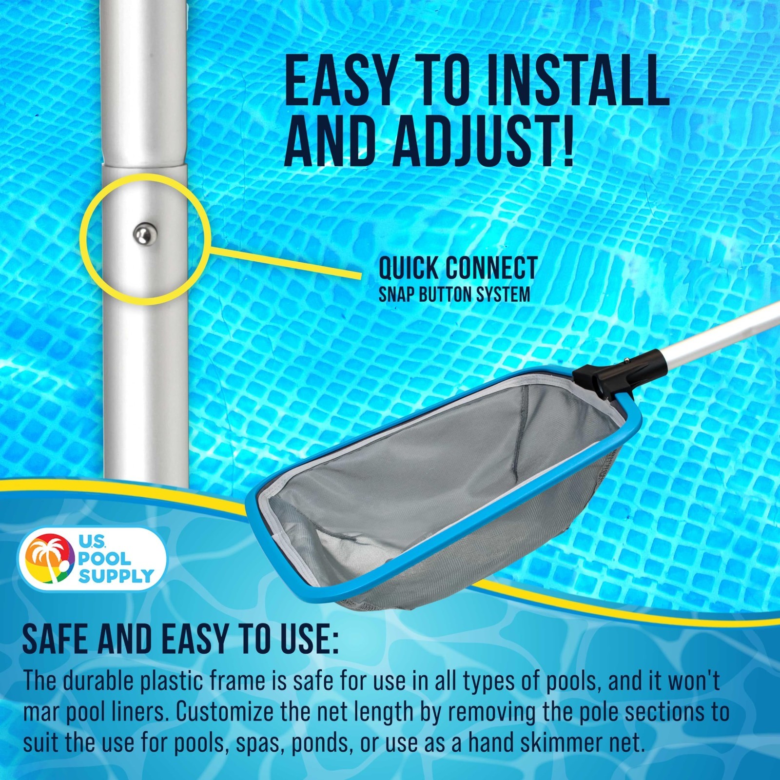 6-Foot Leaf Skimmer Net with 13″ Aluminum Frame & Pole – Ultra Fine Mesh for Poo