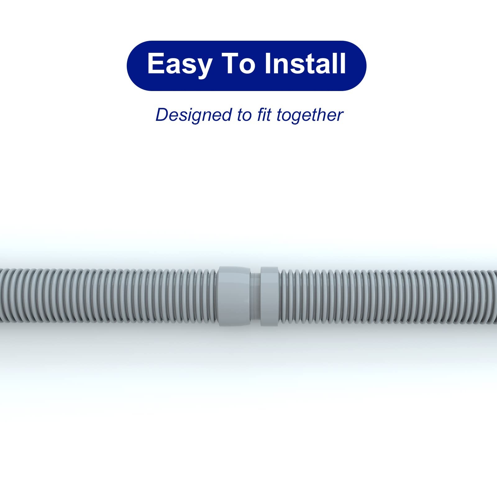 Poolvio Professional Swimming Pool Vacuum Cleaner Hose 26FT (8 PACK), Gray