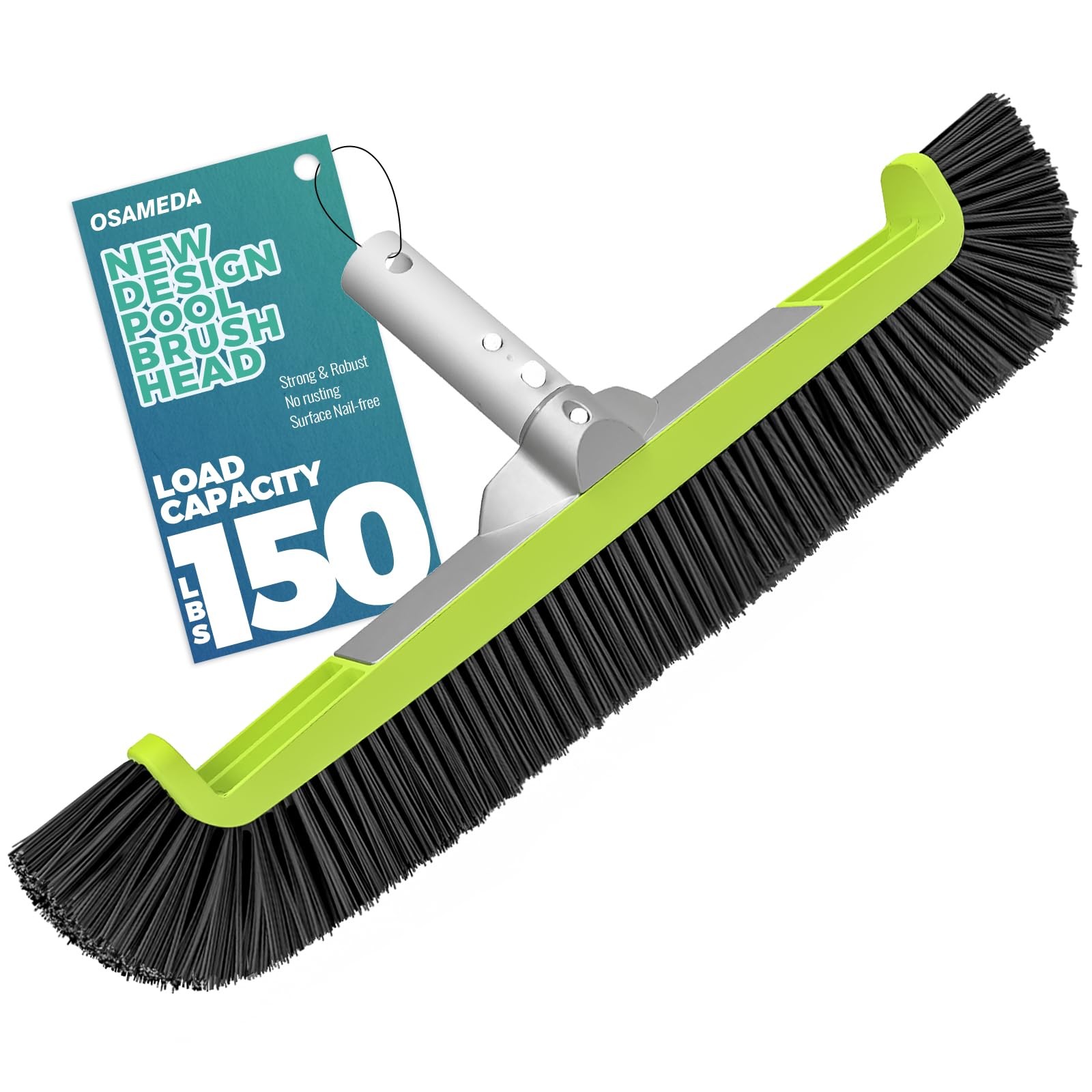 18″ Pool Brush Head for Cleaning Swimming Pool Walls Curved Ends Green & Black