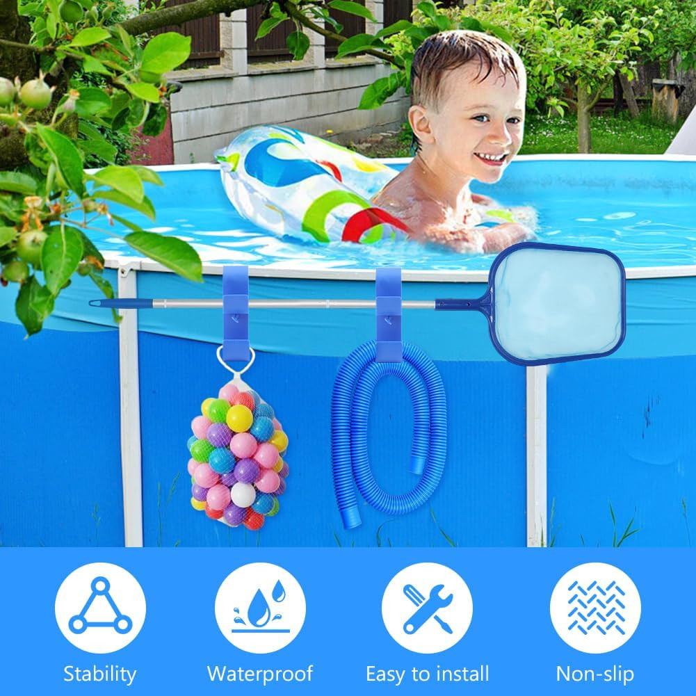 Poolside Pool Leaf Skimmer Net Holder, Swimming Pool Pole Hanger Hooks, 2 Hooks