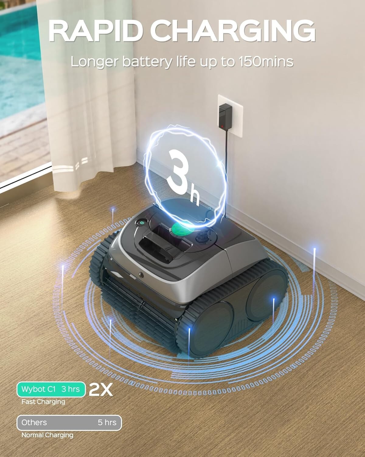WYBOT C1 Pool Robot Vacuum, Smart APP Support, Auto Wall & Waterline Cleaning