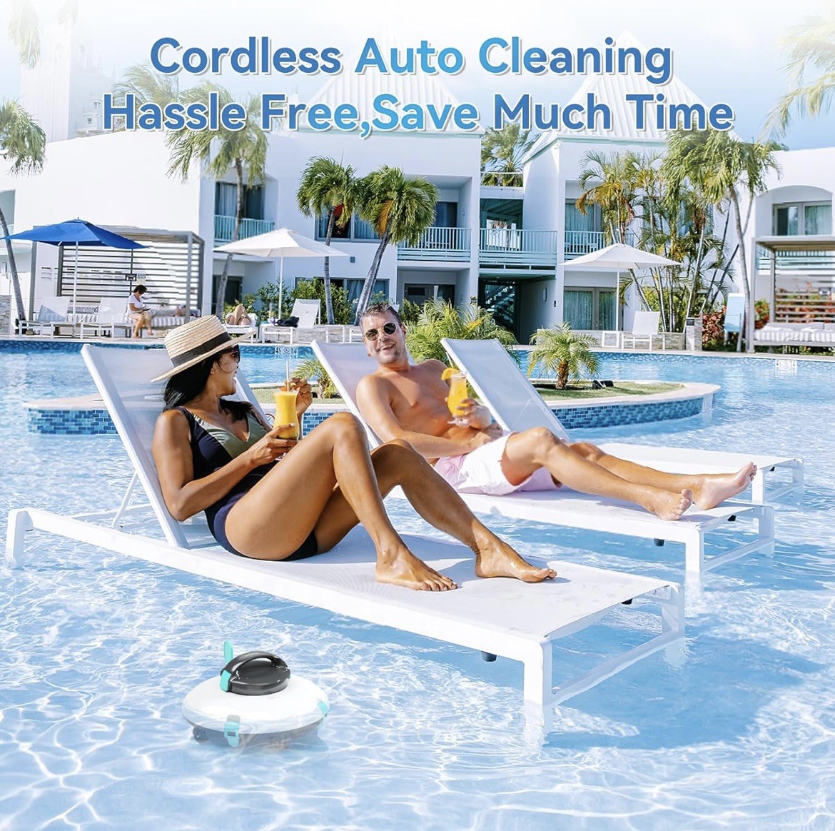 Cordless Robotic Pool Cleaner, Vacuum 70 Mins Runtime/15KPa Suction/Self-Parking