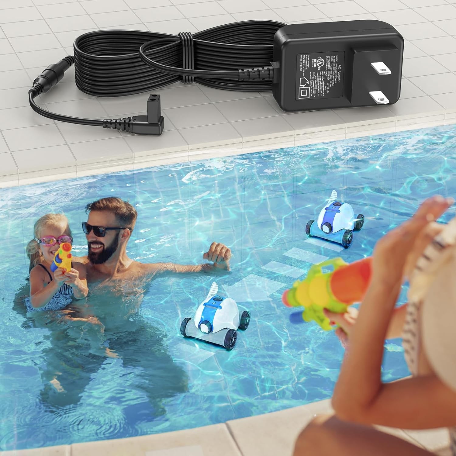 12.6V 1A Pool Vacuum Charger for Cordless Robotic Cleaners, Power Adapter