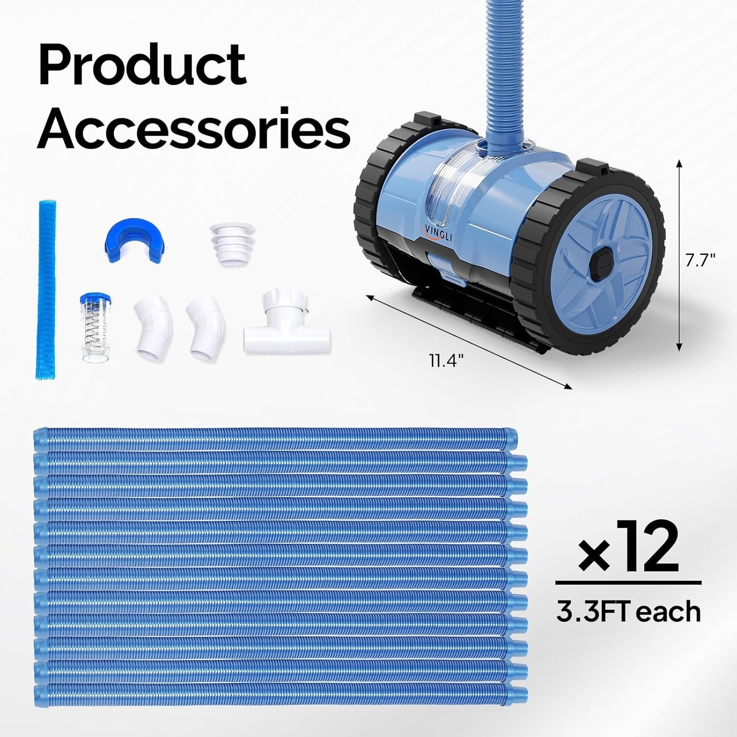 Pool Cleaner Automatic Suction-Side Wall Climber Blue & Gray 39.6ft Hose