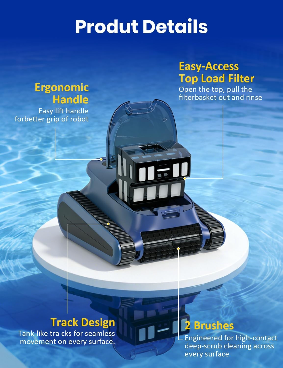 Seauto Cordless Robotic Pool Vacuum 3H Pool Cleaner for Inground Pools APP