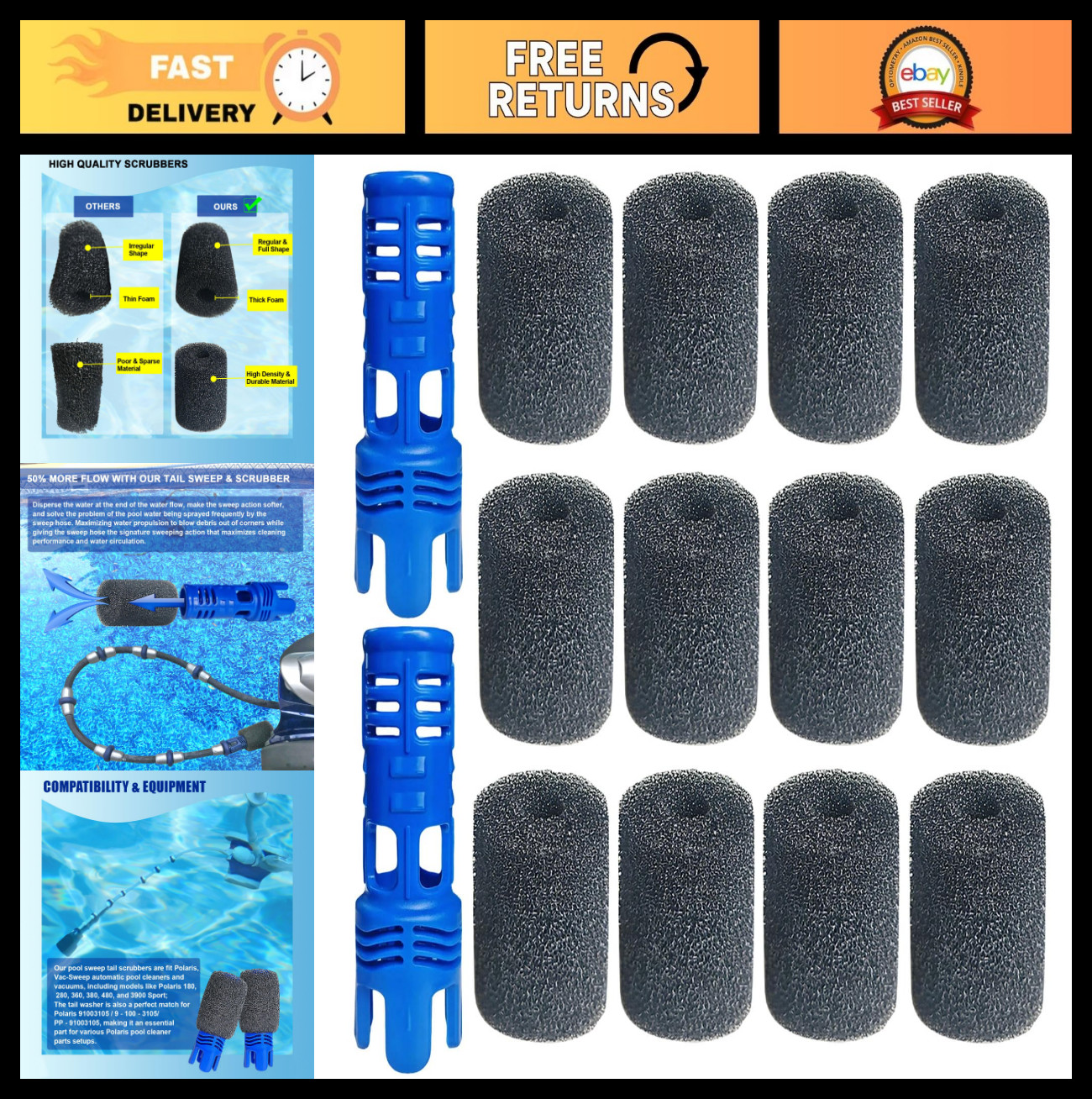 14 Pack Pool Cleaner Tail Sweep & Hose Scrubber for Polaris 280, 3900, 380, 360,