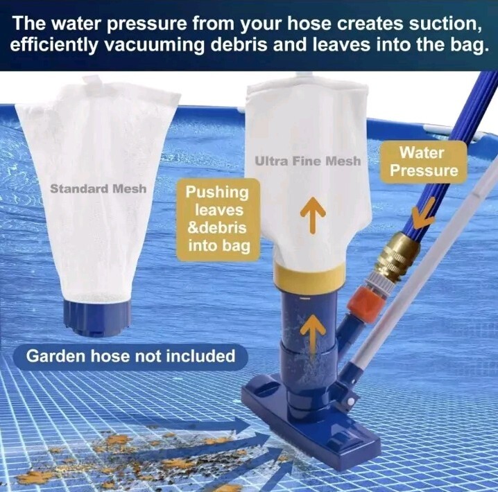 POOLAZA Portable Pool Vacuum Jet Underwater Vacuum Cleaner With 2 Mesh Bags