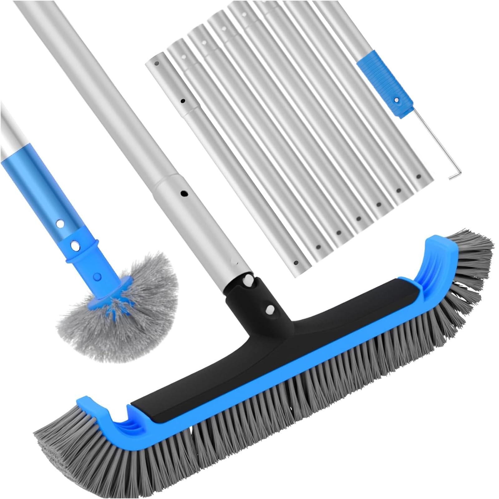 Pool Brush 17.5 Inch Heavy Duty Aluminum Pole 10 Feet Inground Above Ground Line